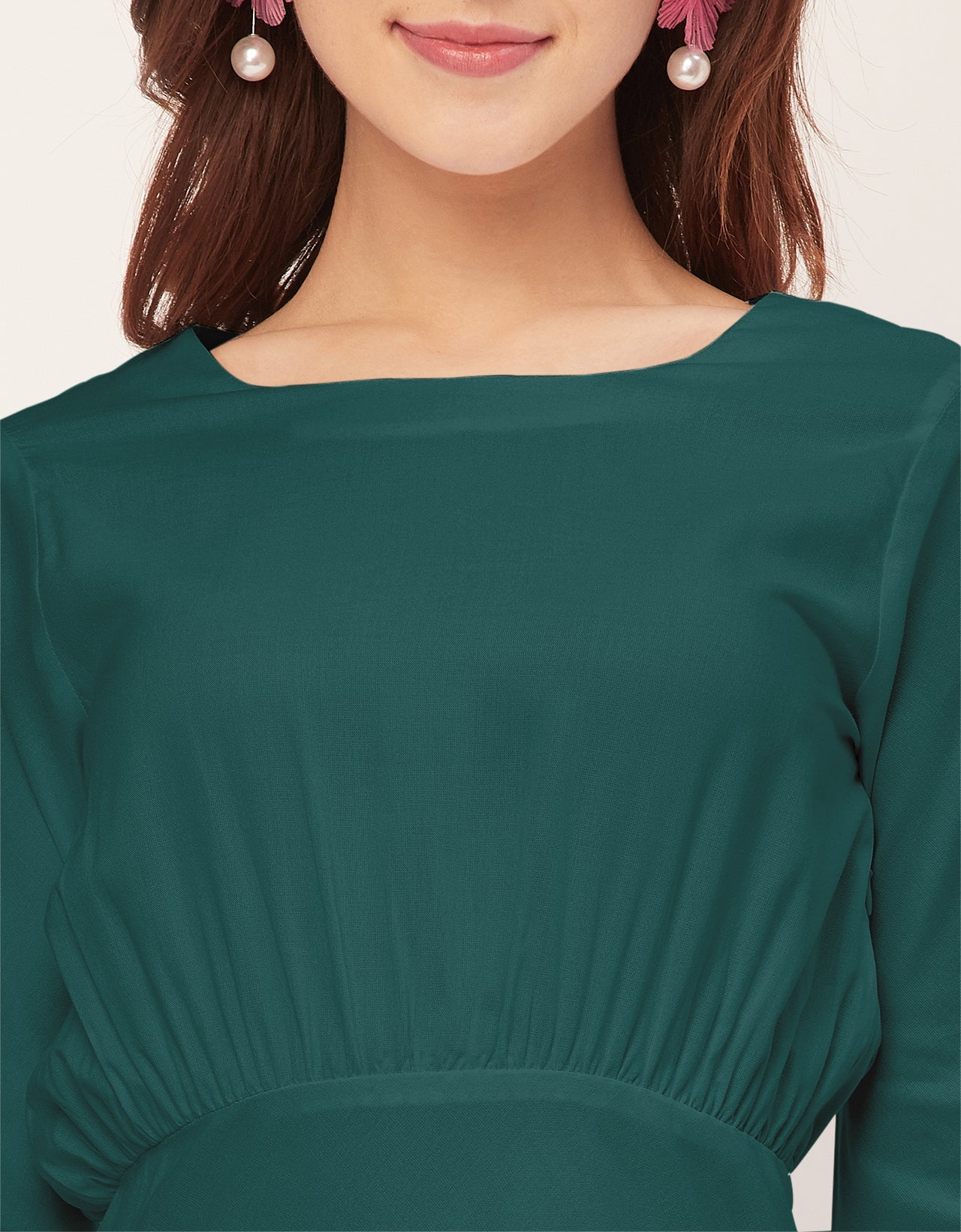 Solid Rayon Long Sleeve Fit & Flare Dress
