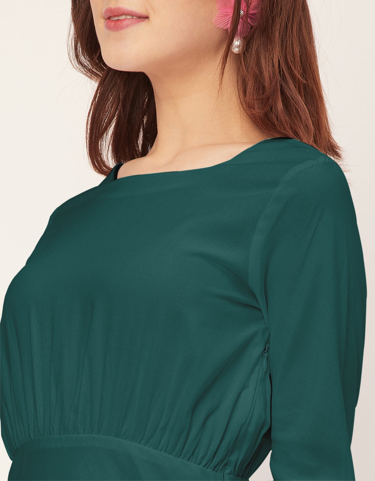 Solid Rayon Long Sleeve Fit & Flare Dress