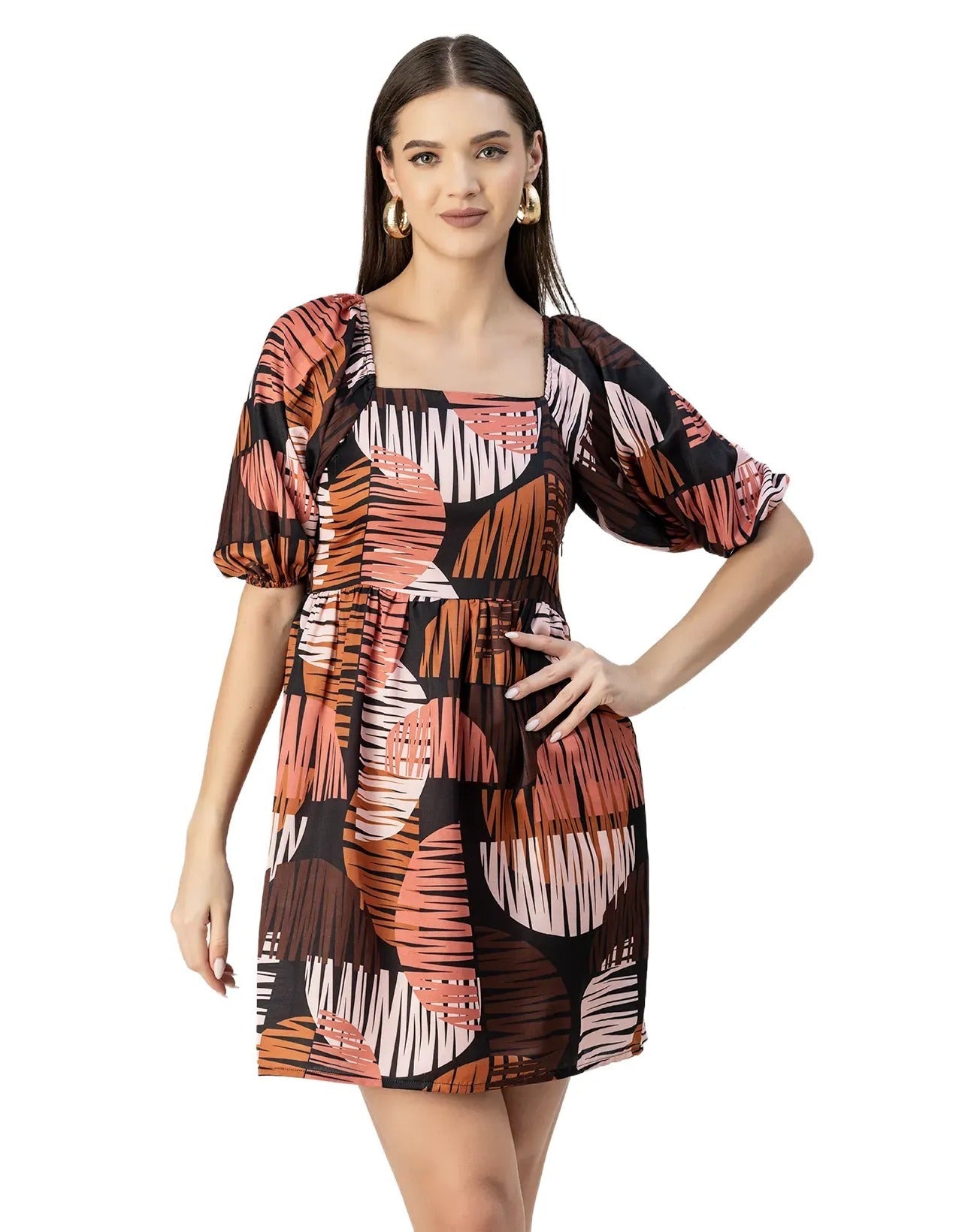 Whimsical Printed Sleeve Shift Dress - Playful Day Dress