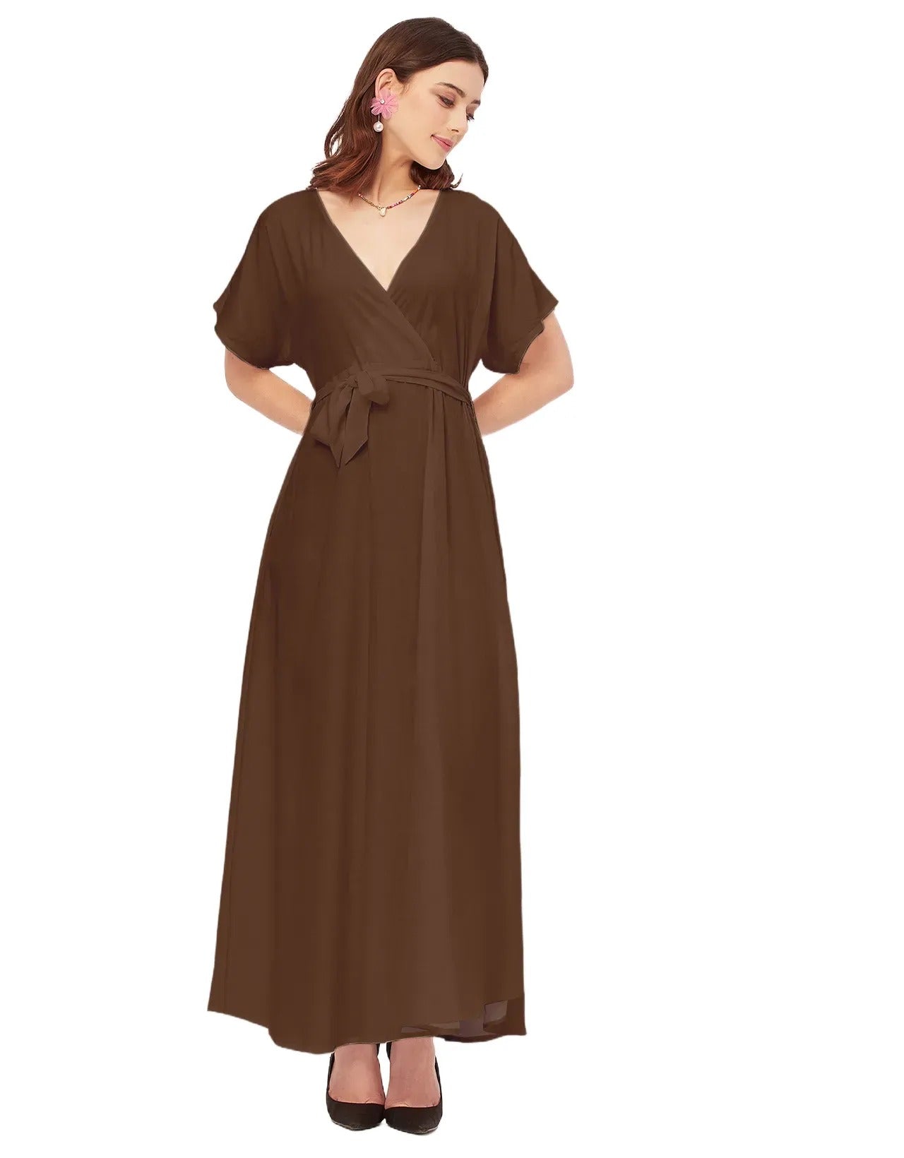 Solid Rayon Short Sleeve Fit & Flare Dress