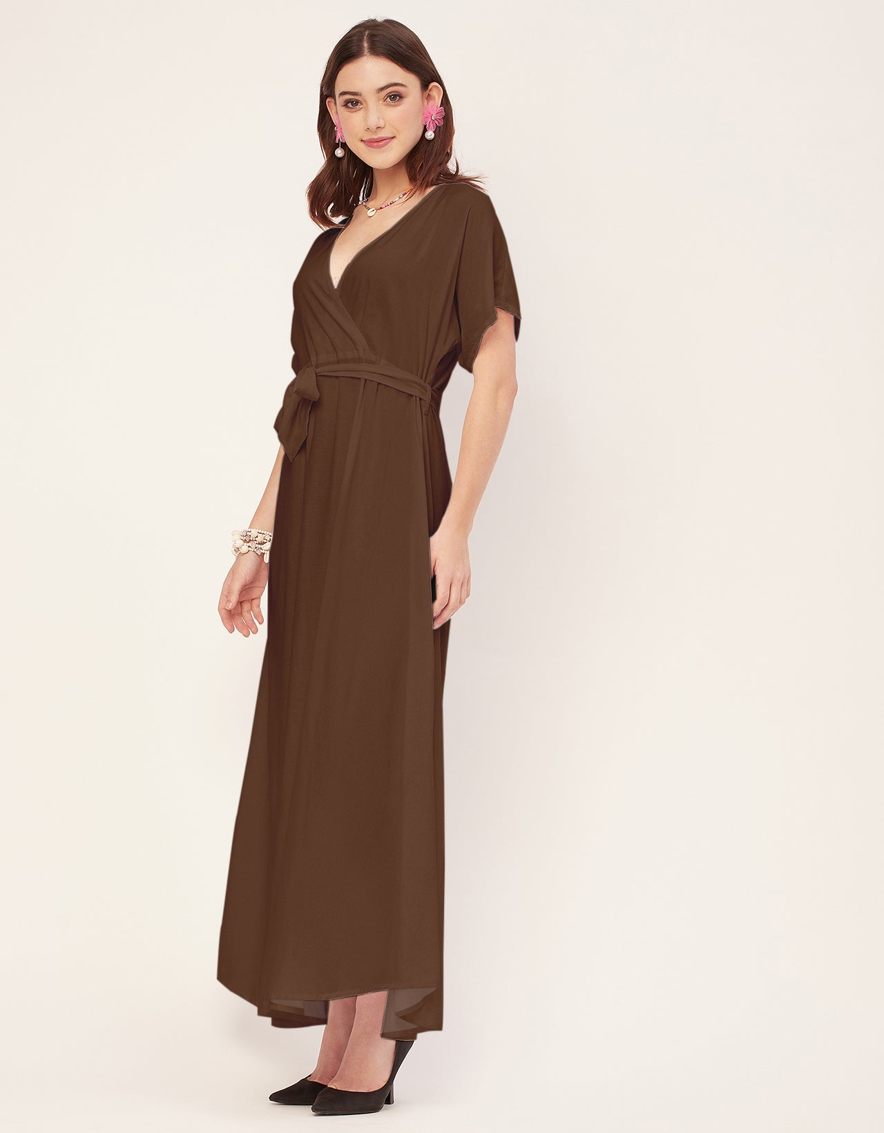 Solid Rayon Short Sleeve Fit & Flare Dress