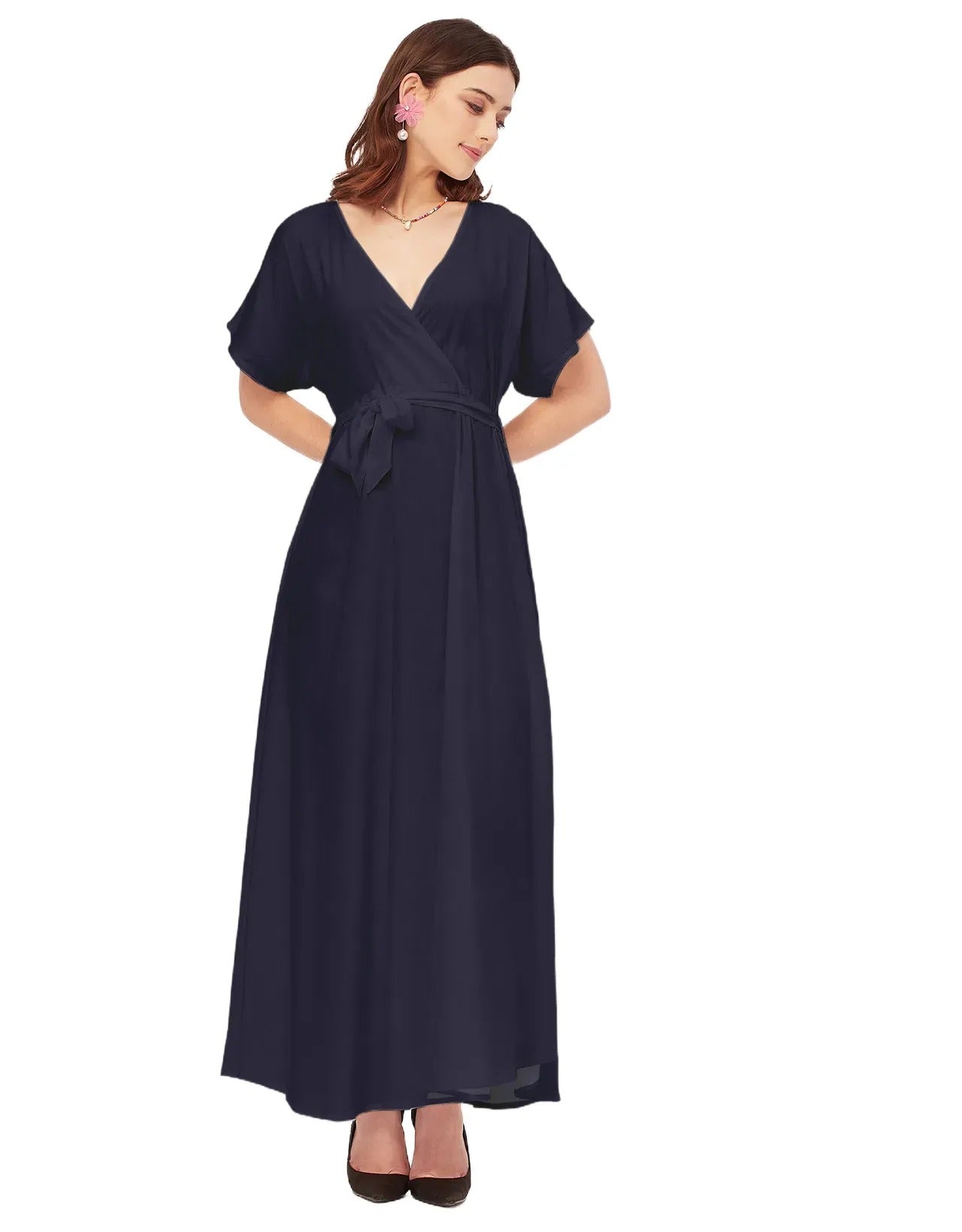 Solid Rayon Short Sleeve Fit & Flare Dress