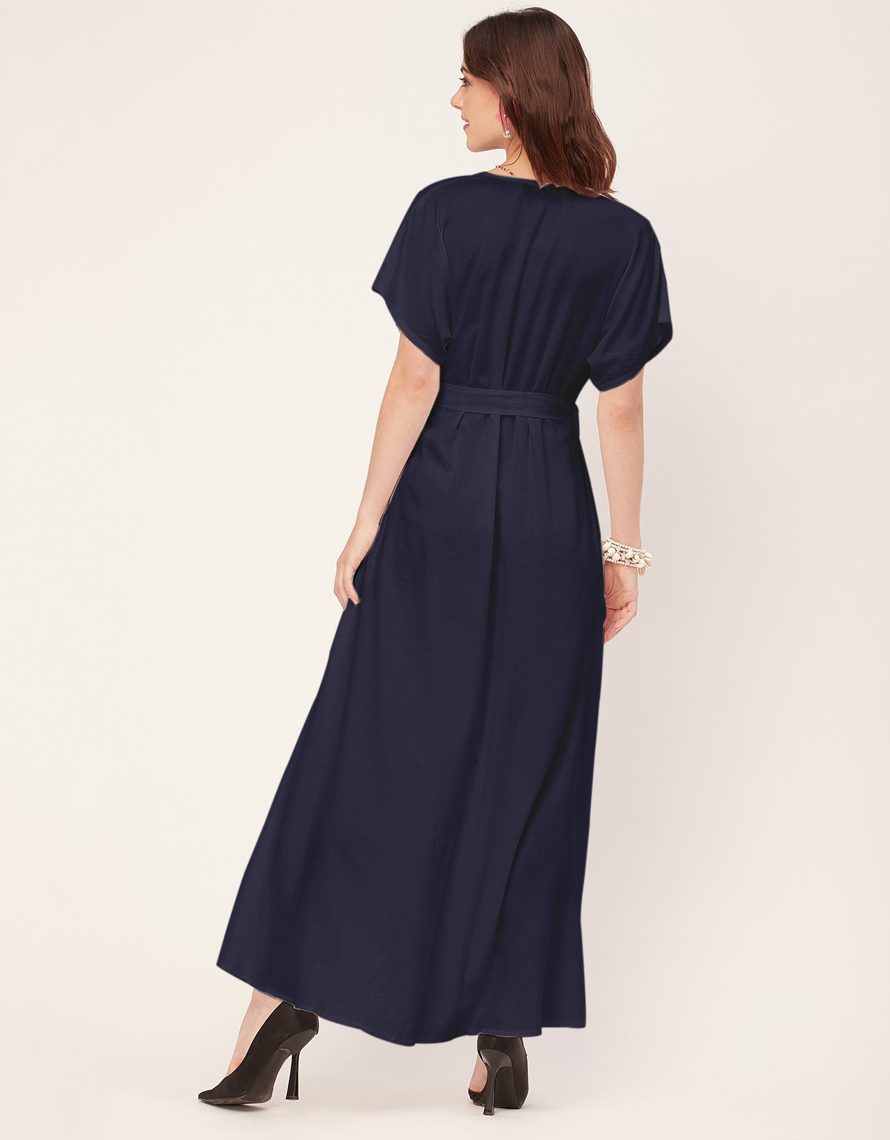 Solid Rayon Short Sleeve Fit & Flare Dress