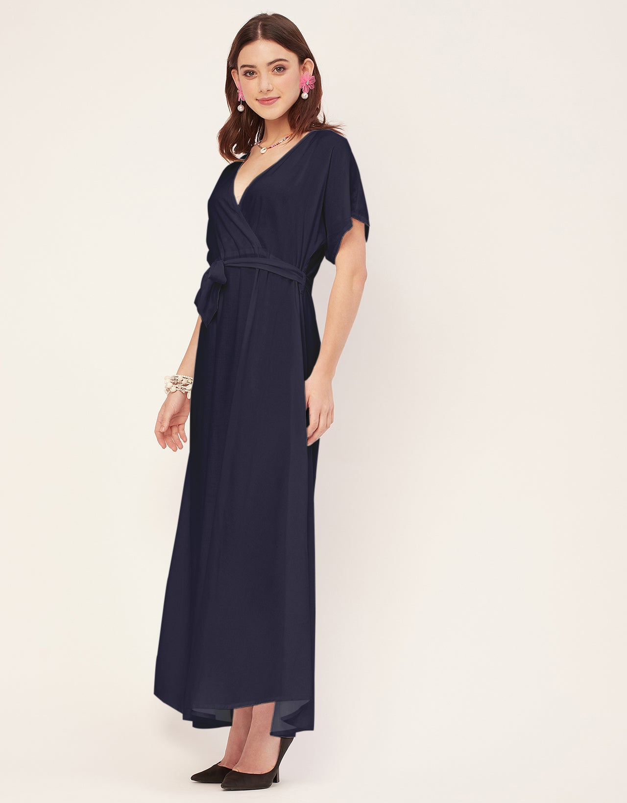 Solid Rayon Short Sleeve Fit & Flare Dress