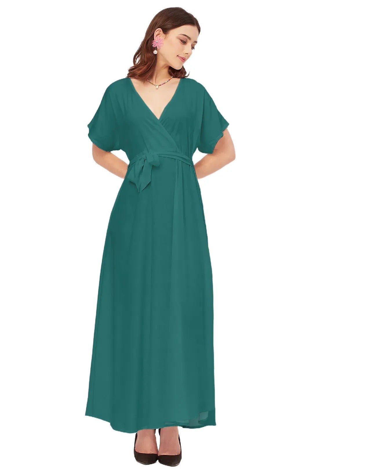 Solid Rayon Short Sleeve Fit & Flare Dress
