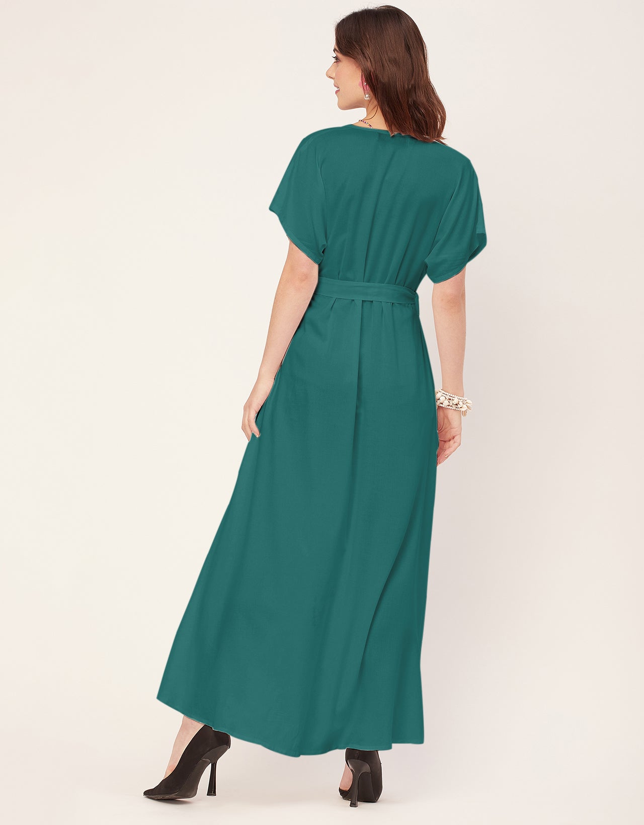 Solid Rayon Short Sleeve Fit & Flare Dress