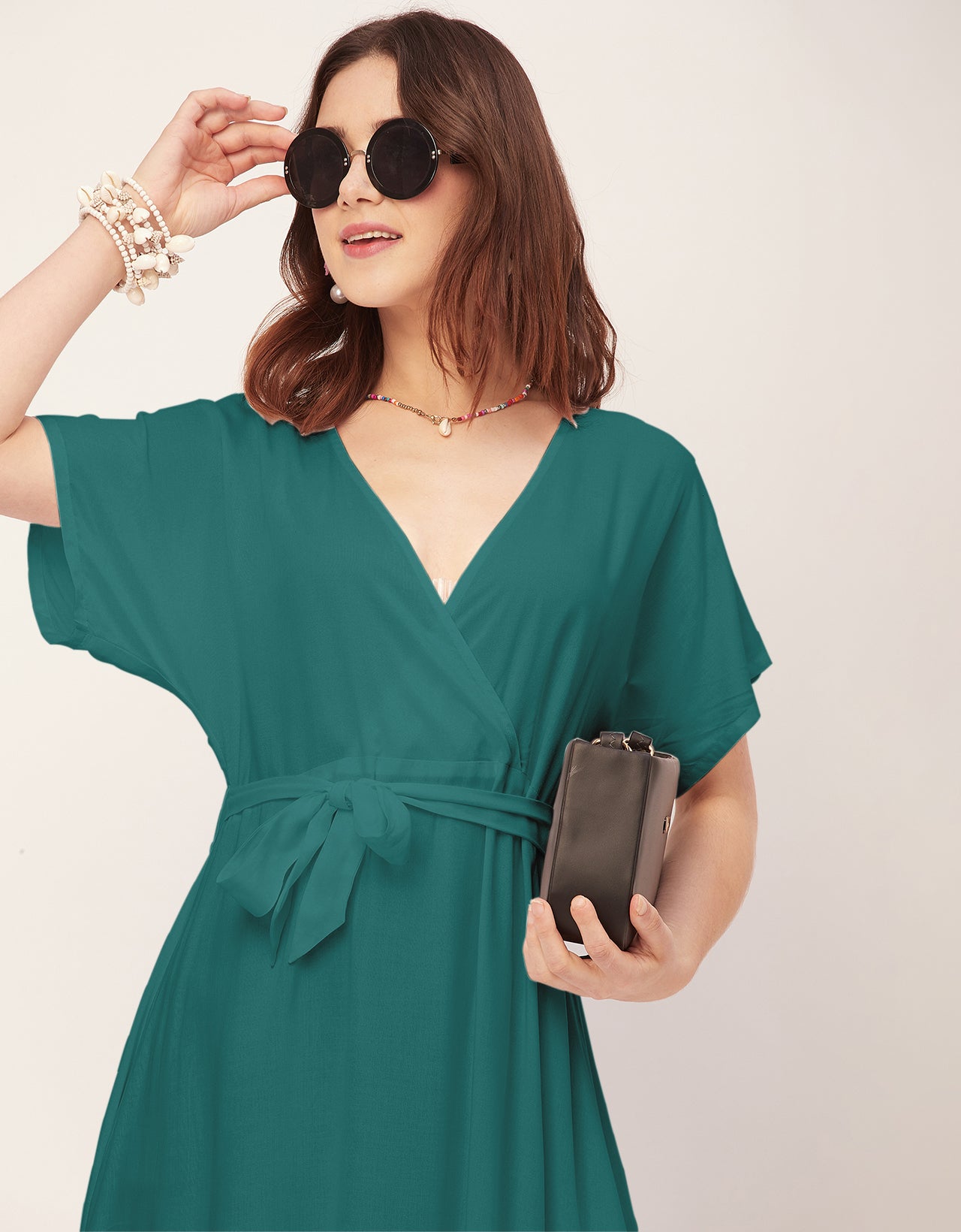 Solid Rayon Short Sleeve Fit & Flare Dress