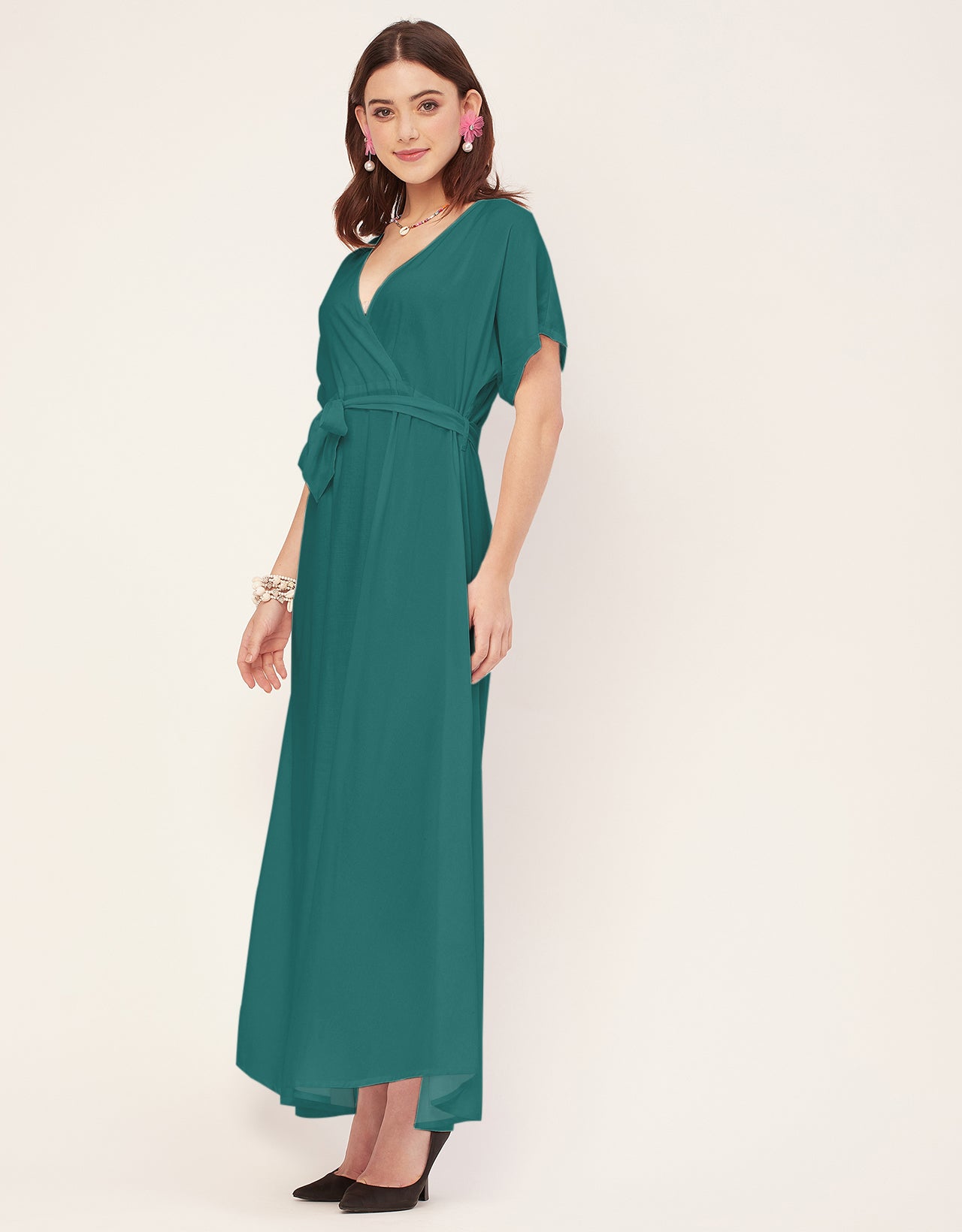 Solid Rayon Short Sleeve Fit & Flare Dress