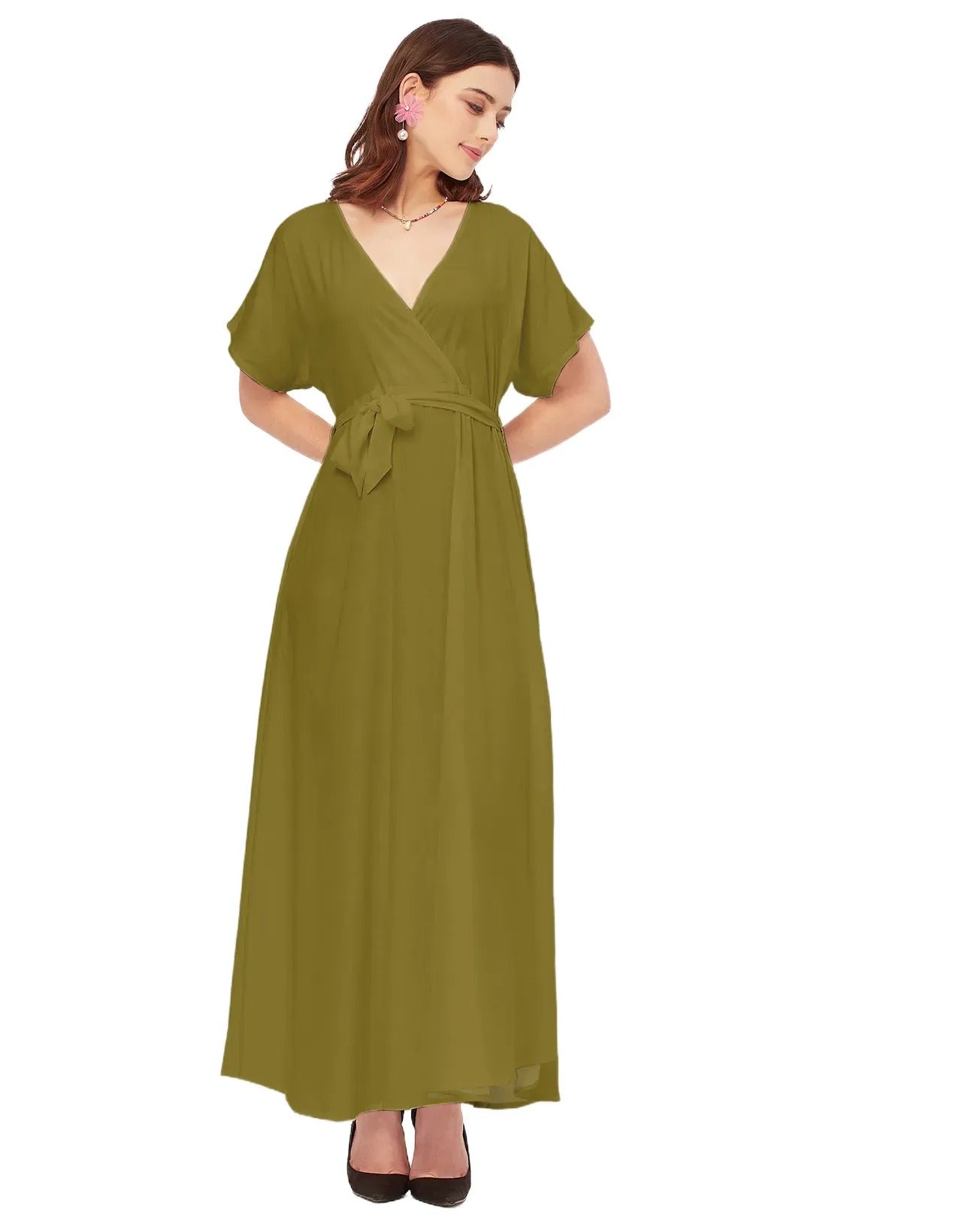Solid Rayon Short Sleeve Fit & Flare Dress