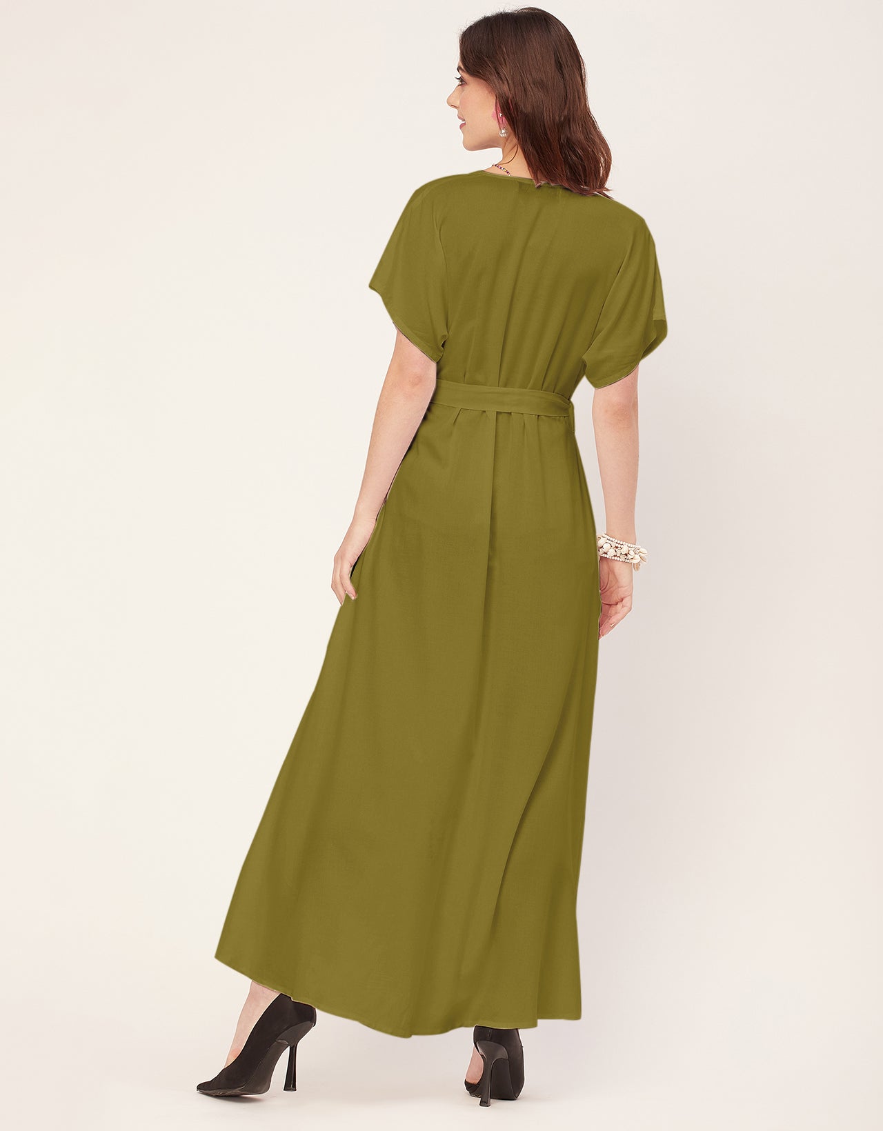 Solid Rayon Short Sleeve Fit & Flare Dress
