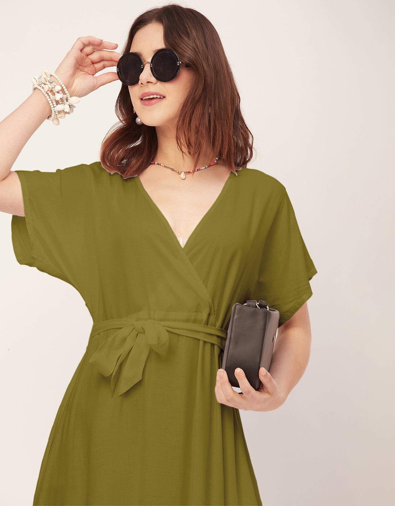 Solid Rayon Short Sleeve Fit & Flare Dress