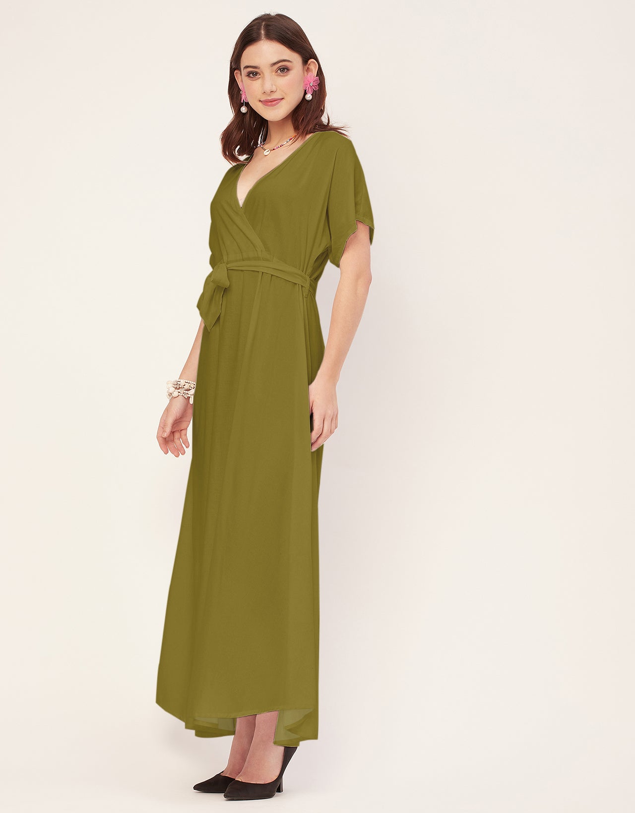 Solid Rayon Short Sleeve Fit & Flare Dress