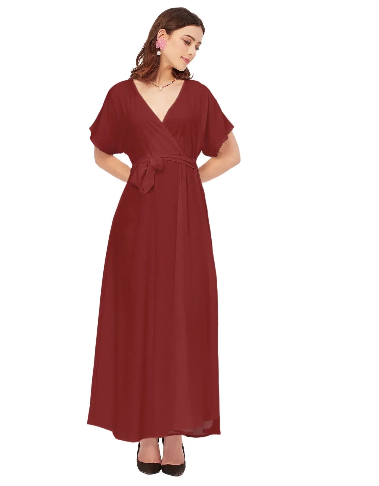 Solid Rayon Short Sleeve Fit & Flare Dress