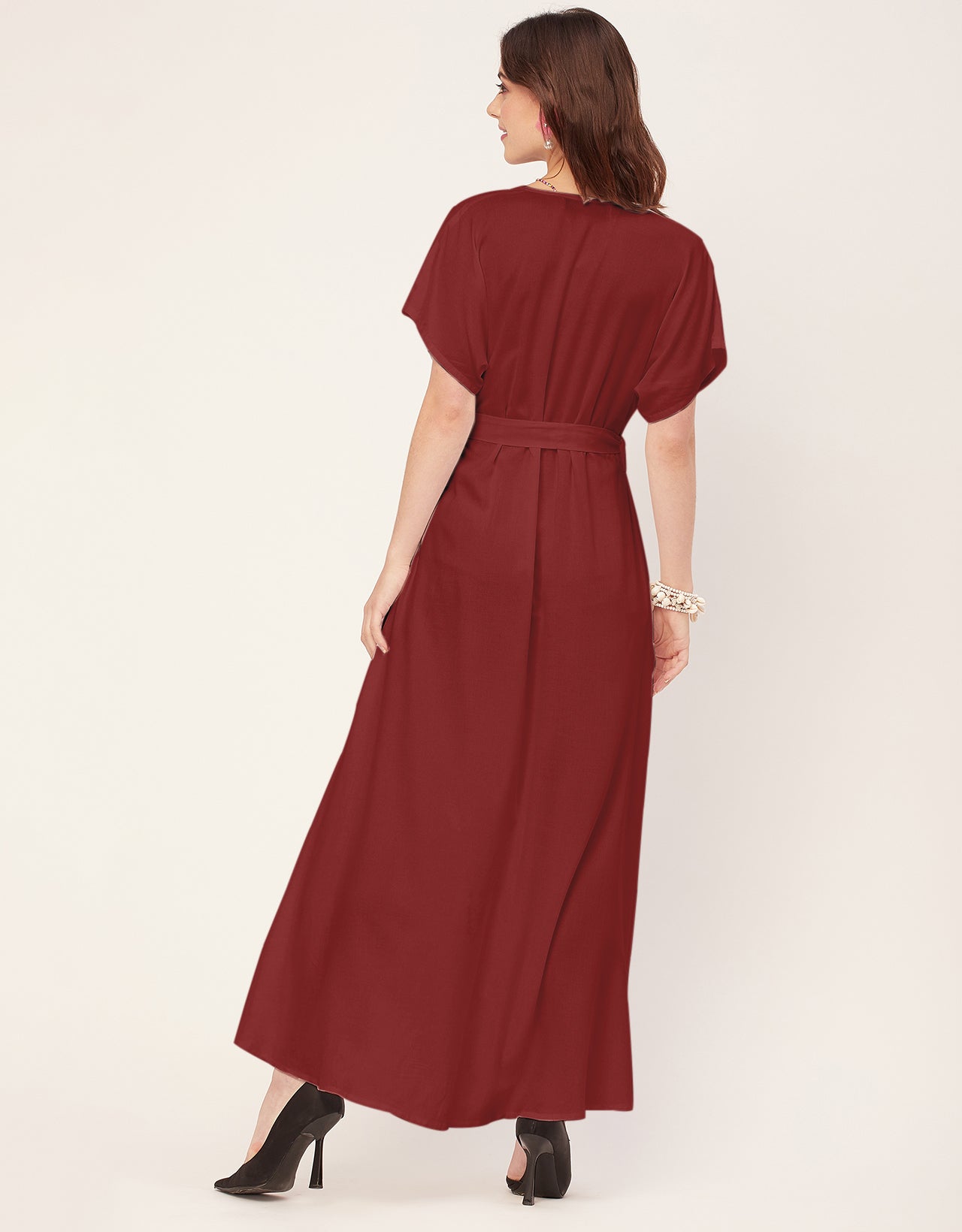 Solid Rayon Short Sleeve Fit & Flare Dress