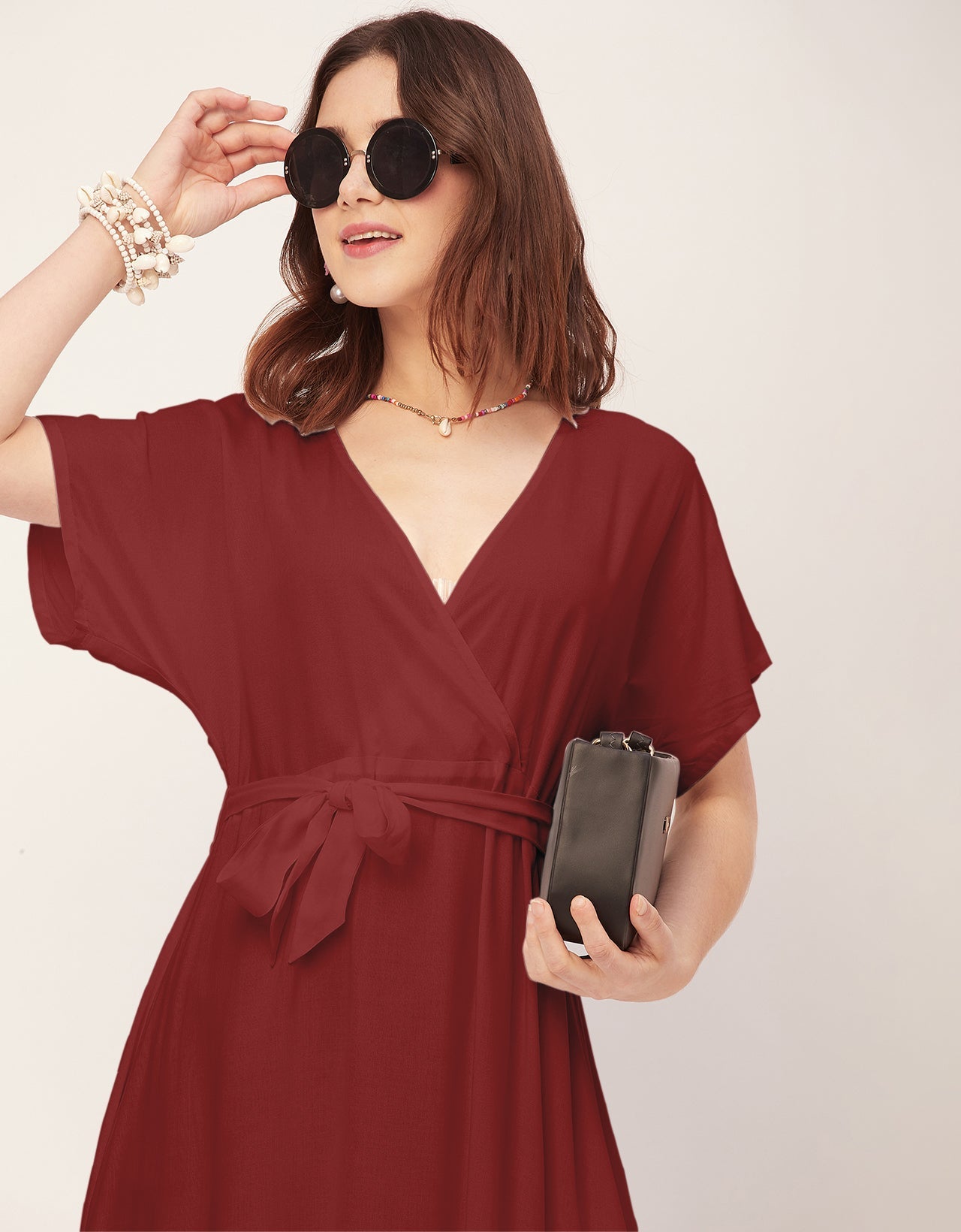 Solid Rayon Short Sleeve Fit & Flare Dress
