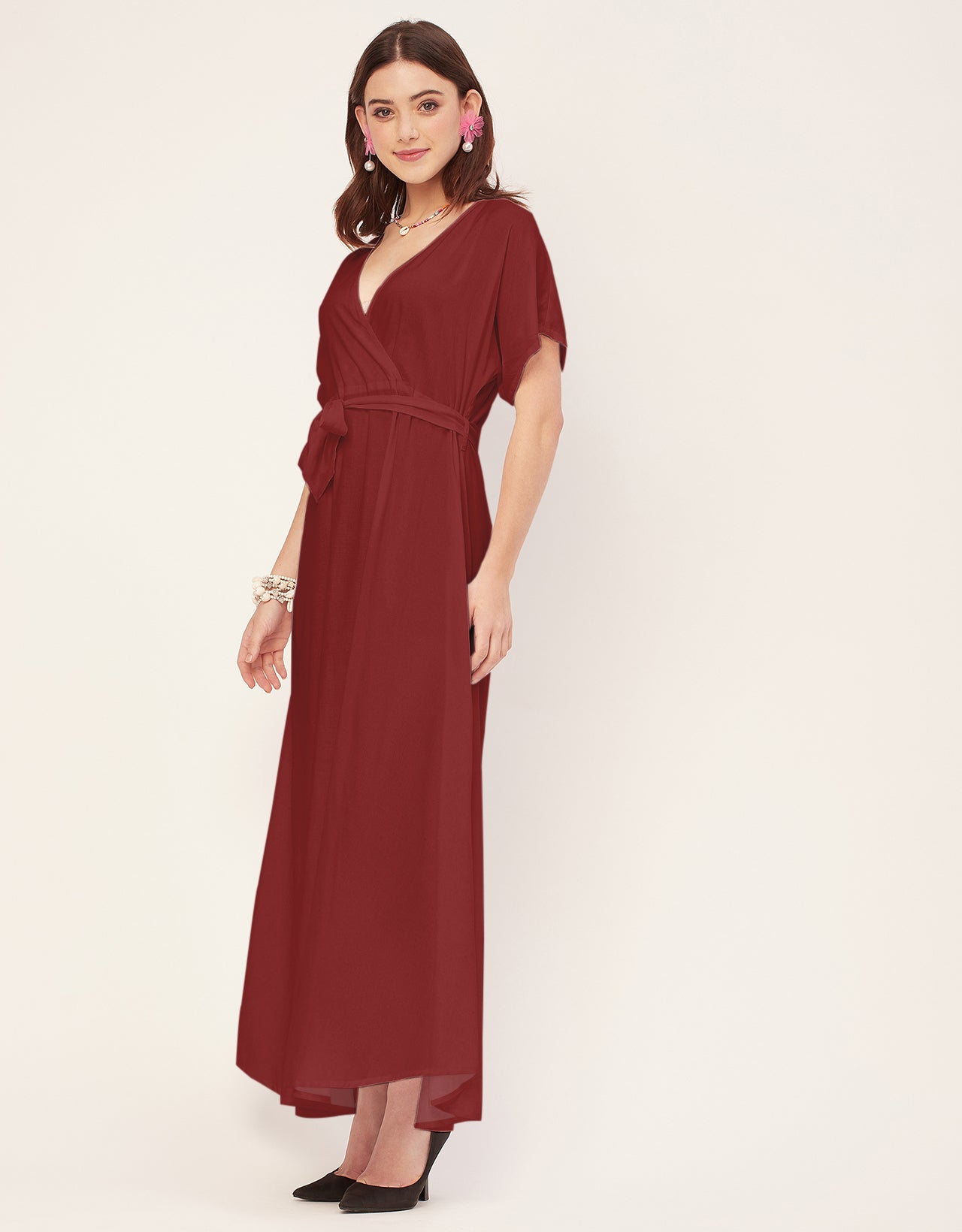 Solid Rayon Short Sleeve Fit & Flare Dress