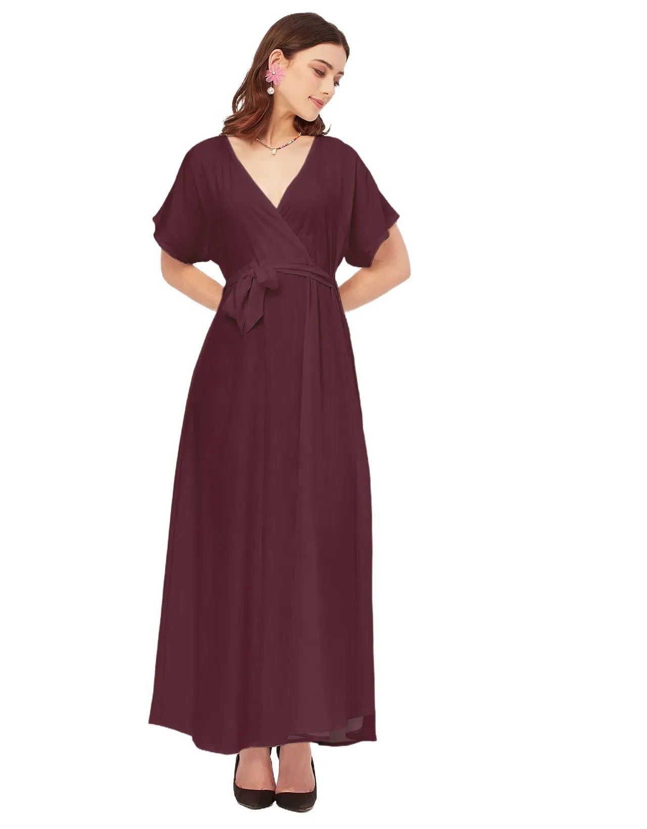 Solid Rayon Short Sleeve Fit & Flare Dress