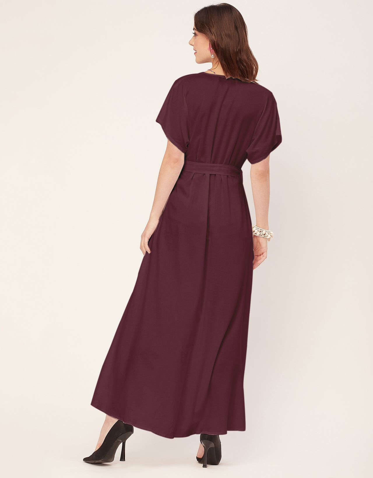 Solid Rayon Short Sleeve Fit & Flare Dress