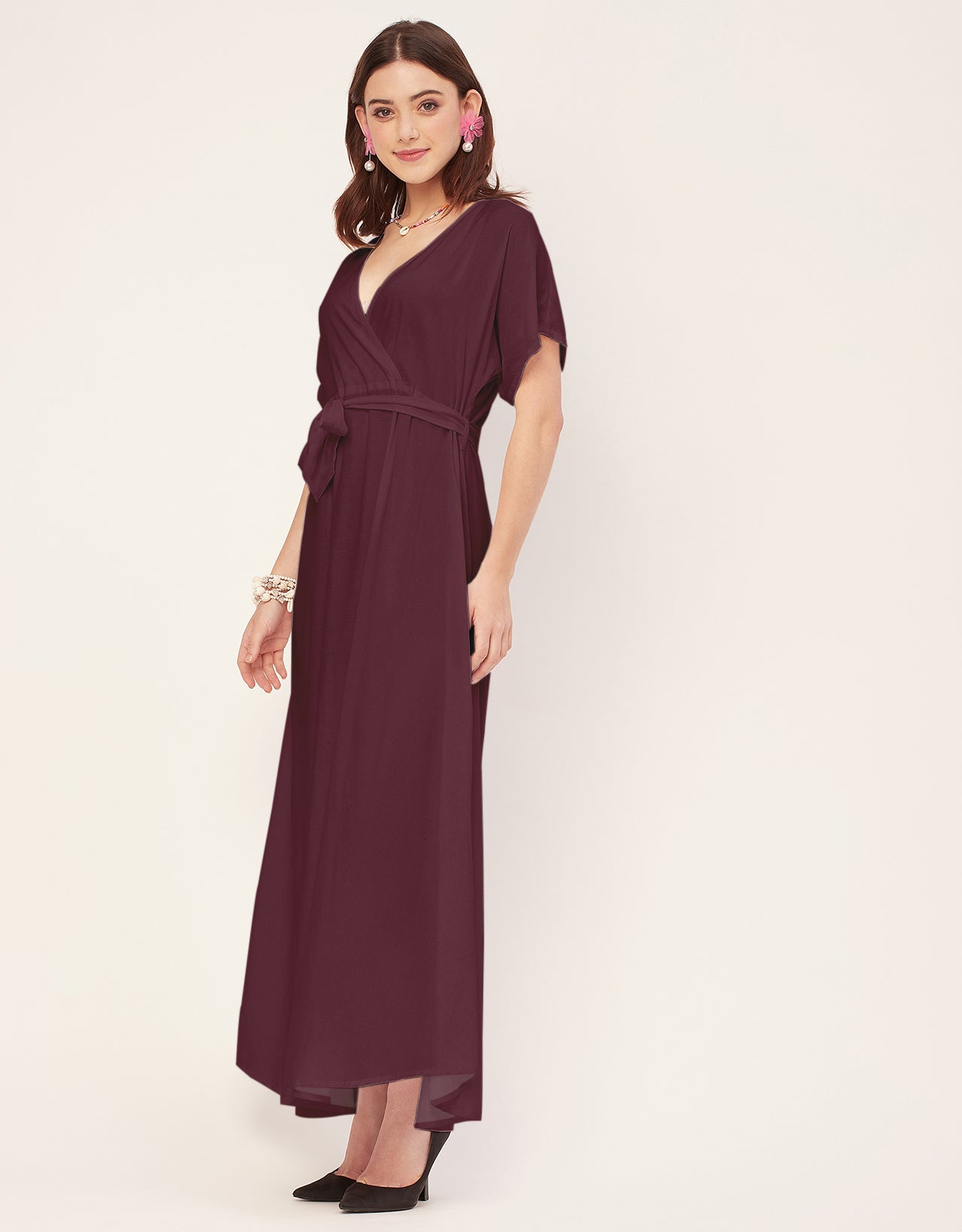 Solid Rayon Short Sleeve Fit & Flare Dress
