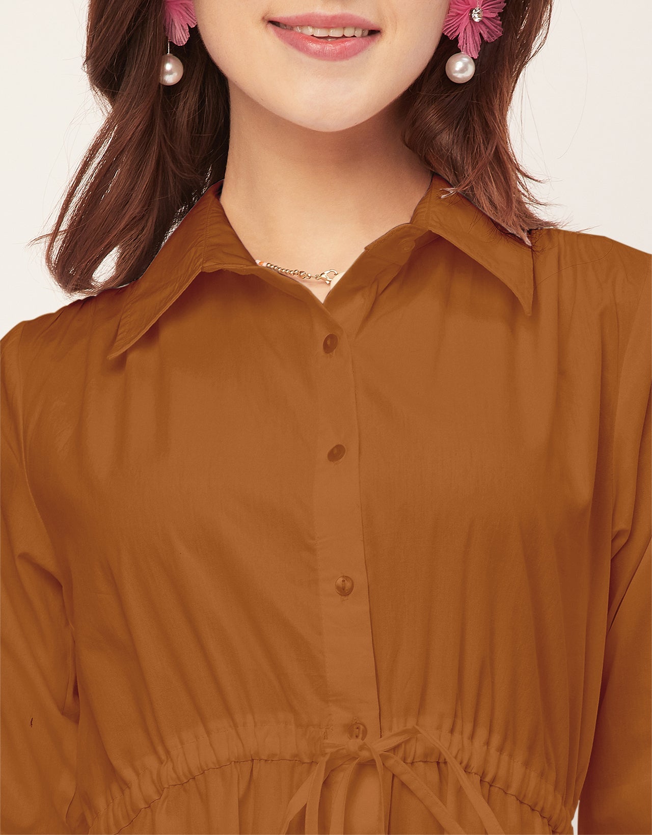 Classic Solid Cotton Long Sleeve A-Line Dress
