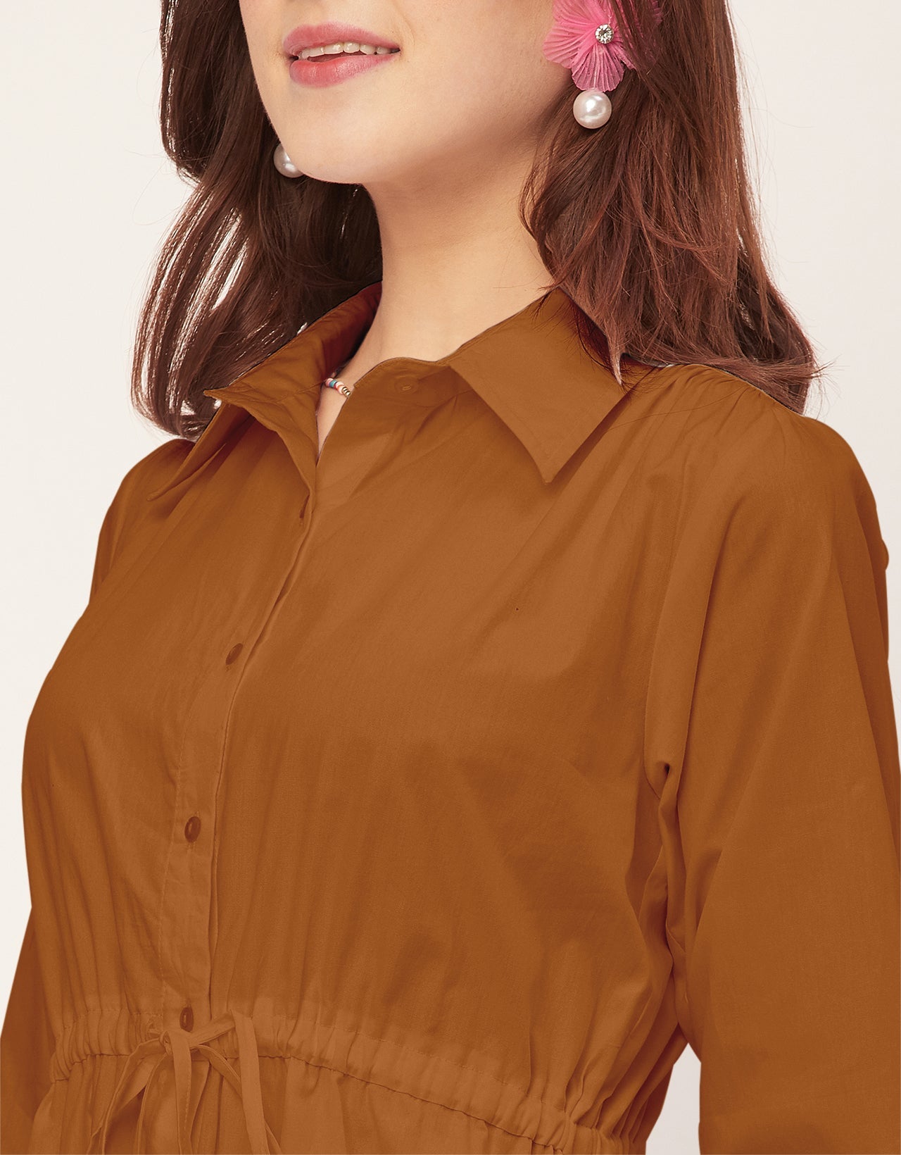 Classic Solid Cotton Long Sleeve A-Line Dress