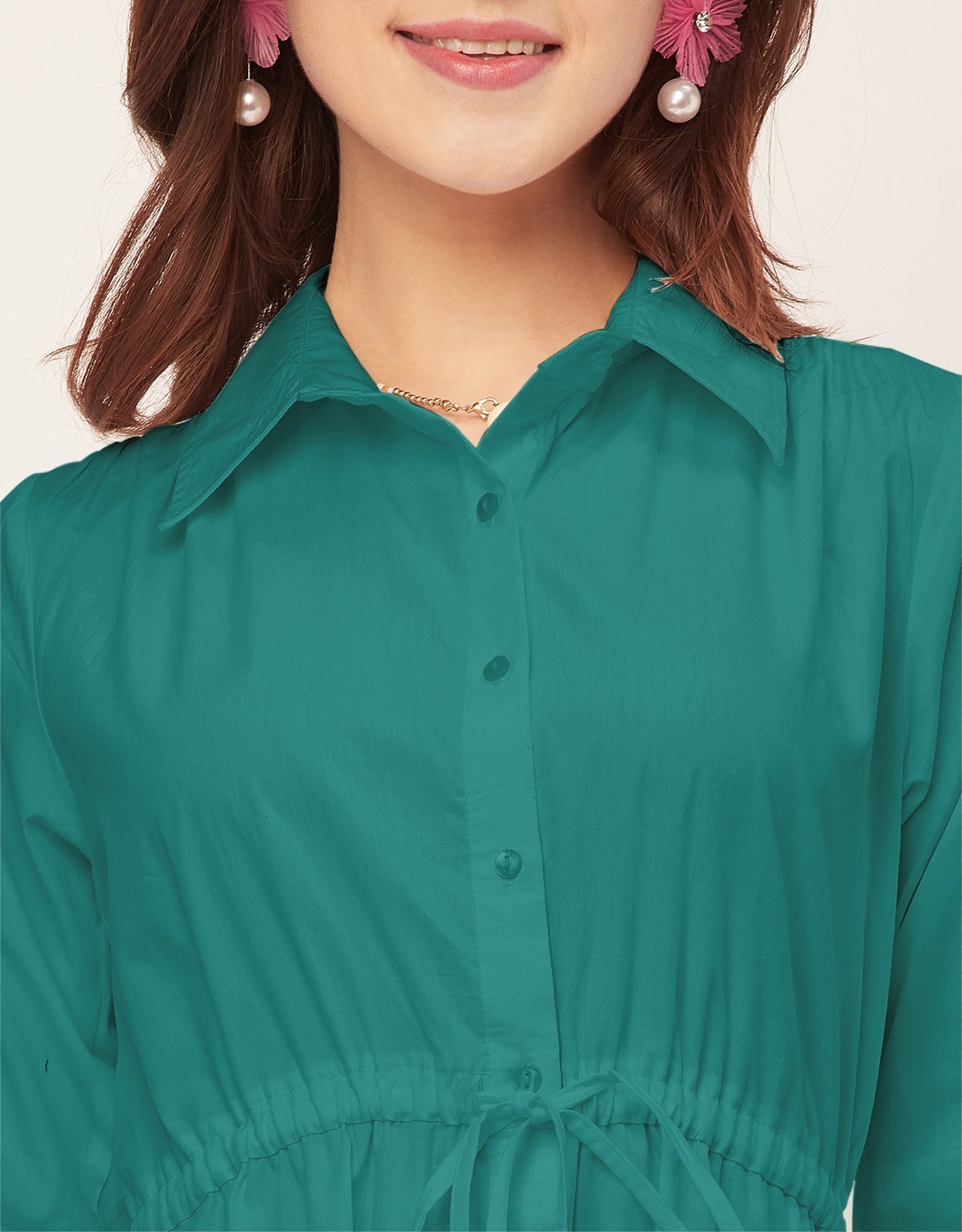 Classic Solid Cotton Long Sleeve A-Line Dress