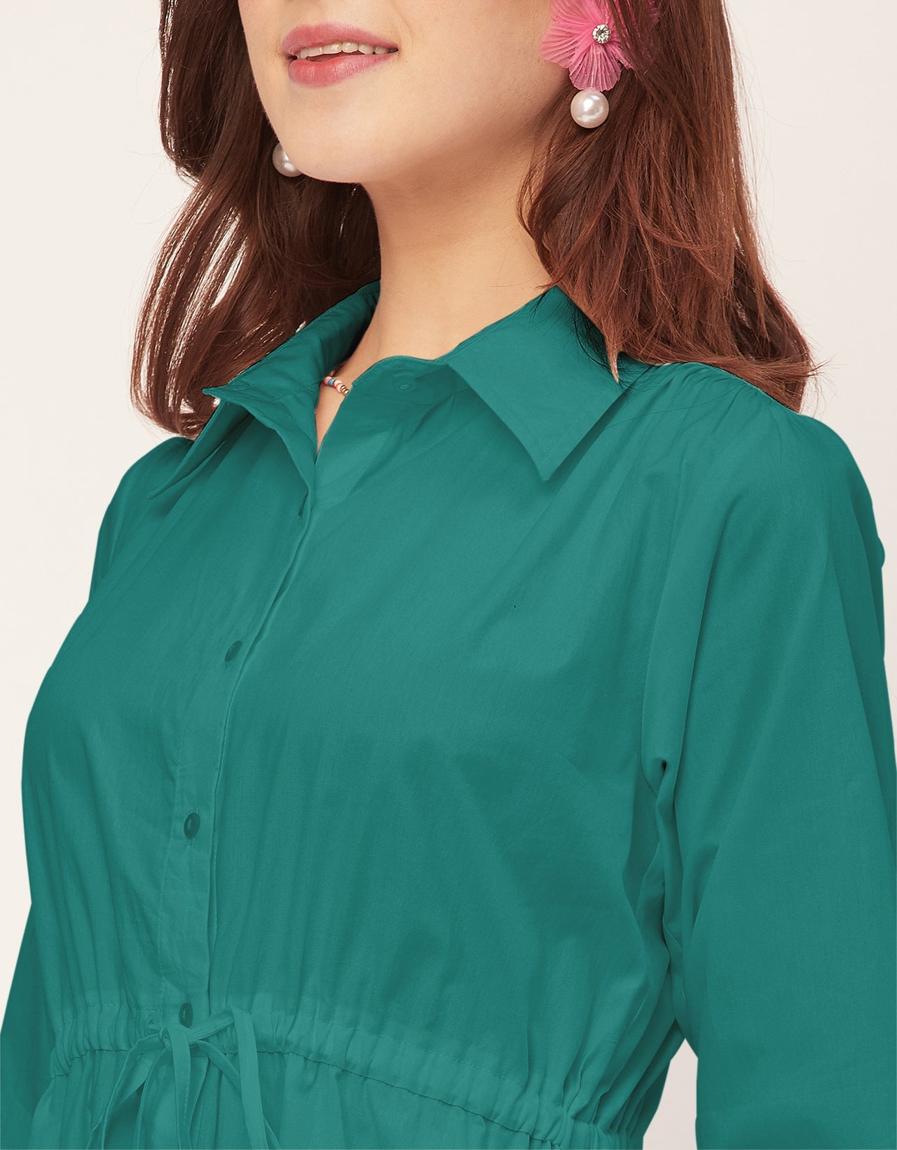 Classic Solid Cotton Long Sleeve A-Line Dress