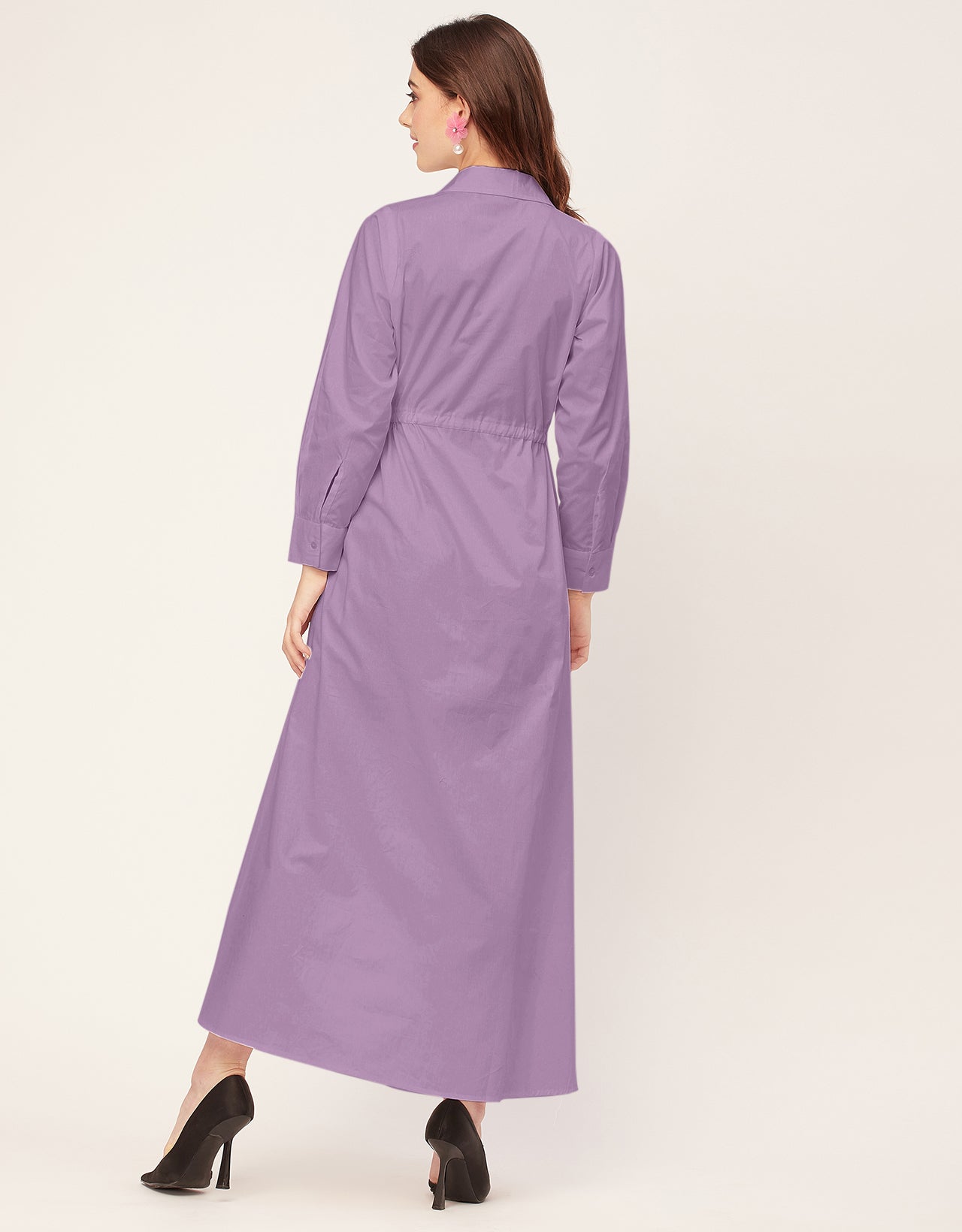 Classic Solid Cotton Long Sleeve A-Line Dress