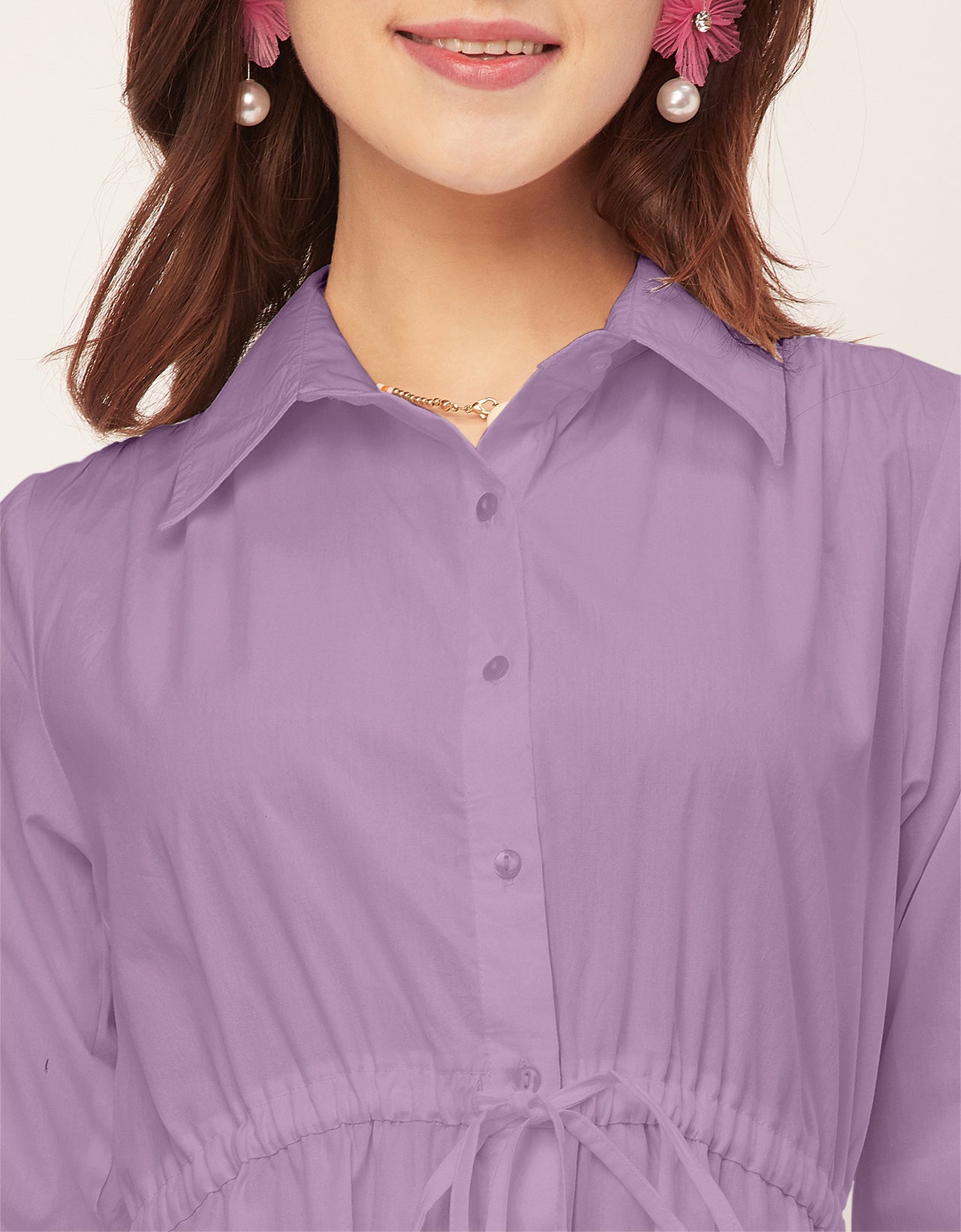 Classic Solid Cotton Long Sleeve A-Line Dress