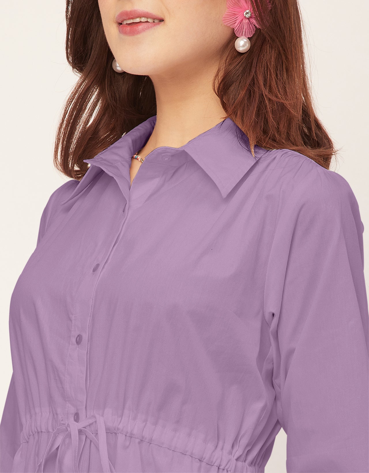 Classic Solid Cotton Long Sleeve A-Line Dress