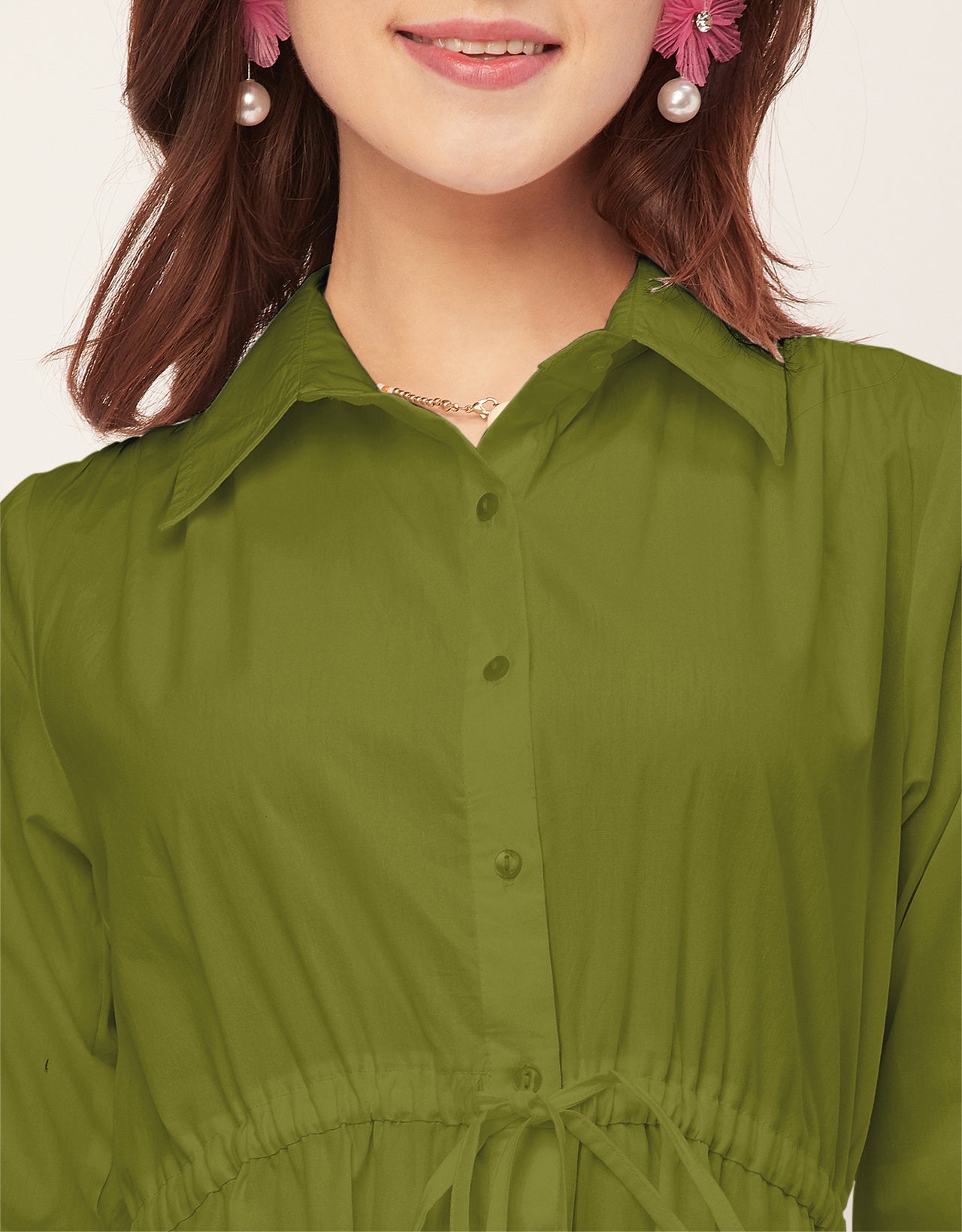 Classic Solid Cotton Long Sleeve A-Line Dress