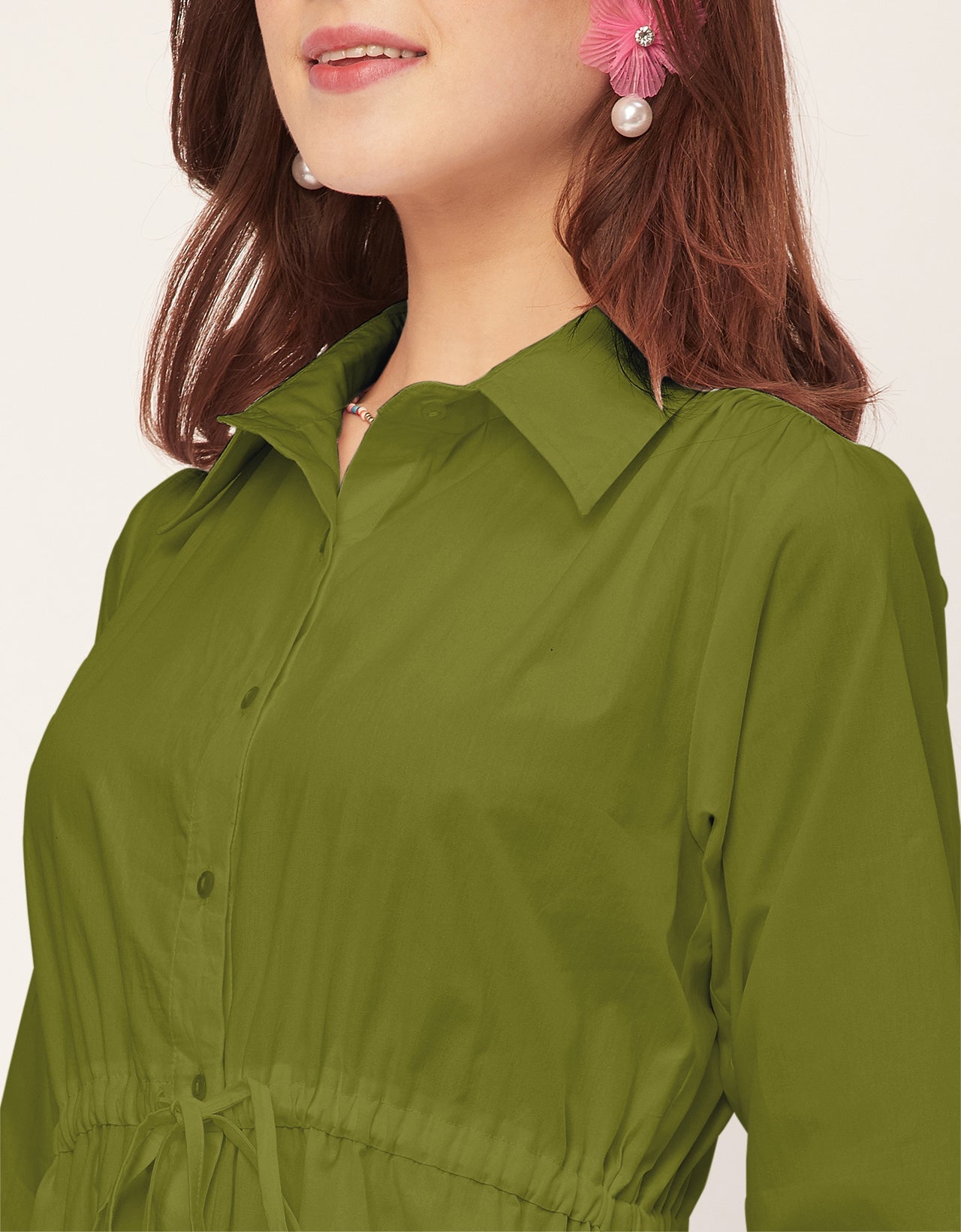 Classic Solid Cotton Long Sleeve A-Line Dress