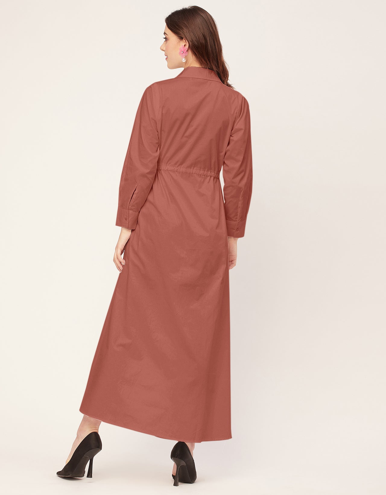 Classic Solid Cotton Long Sleeve A-Line Dress