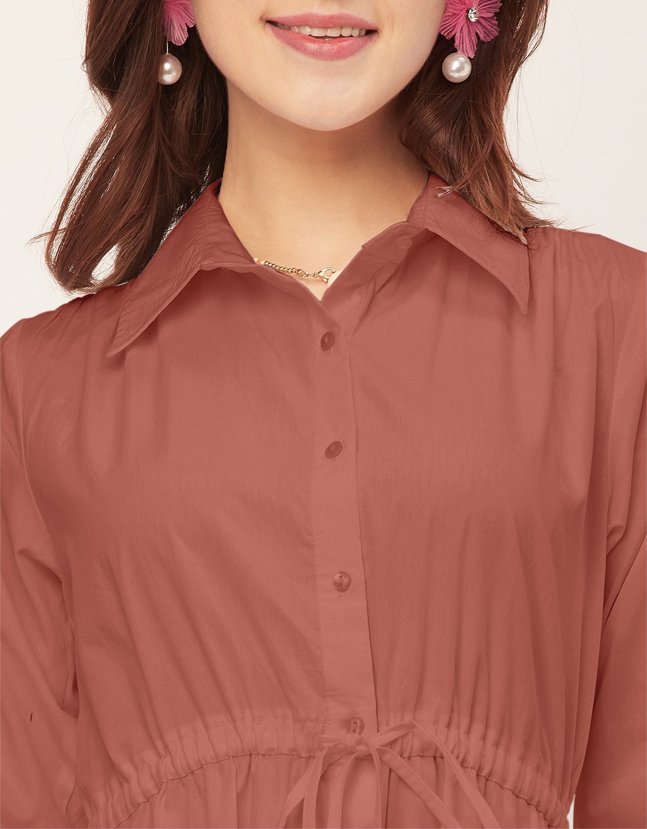 Classic Solid Cotton Long Sleeve A-Line Dress