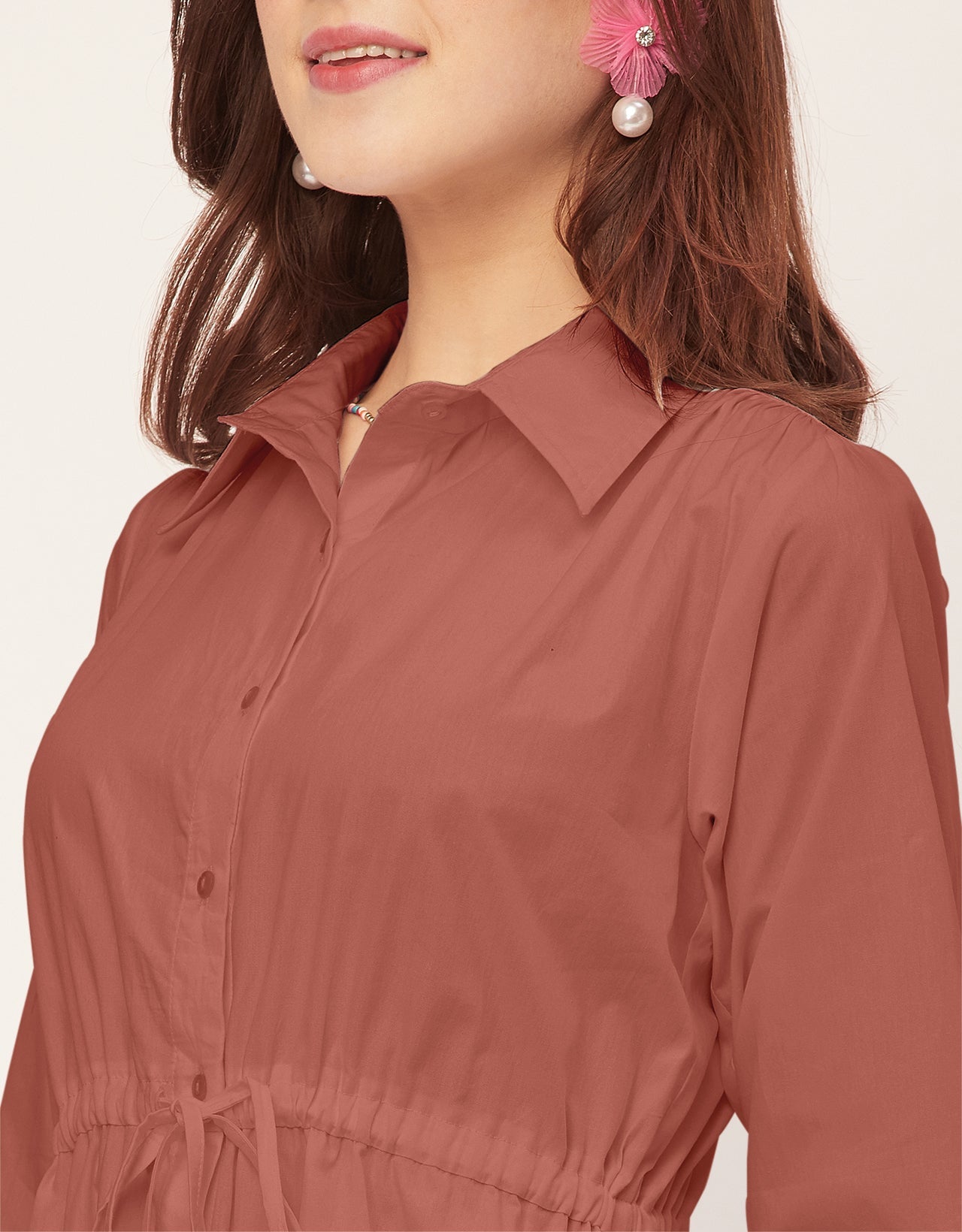 Classic Solid Cotton Long Sleeve A-Line Dress