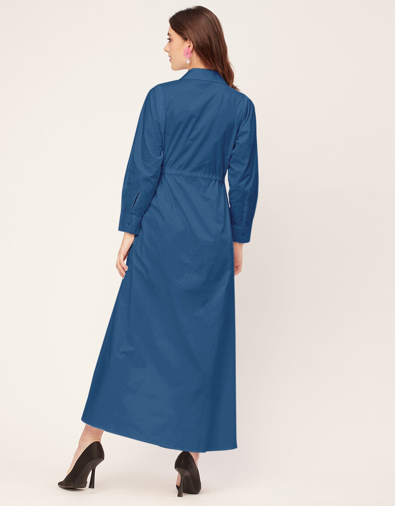 Classic Solid Cotton Long Sleeve A-Line Dress