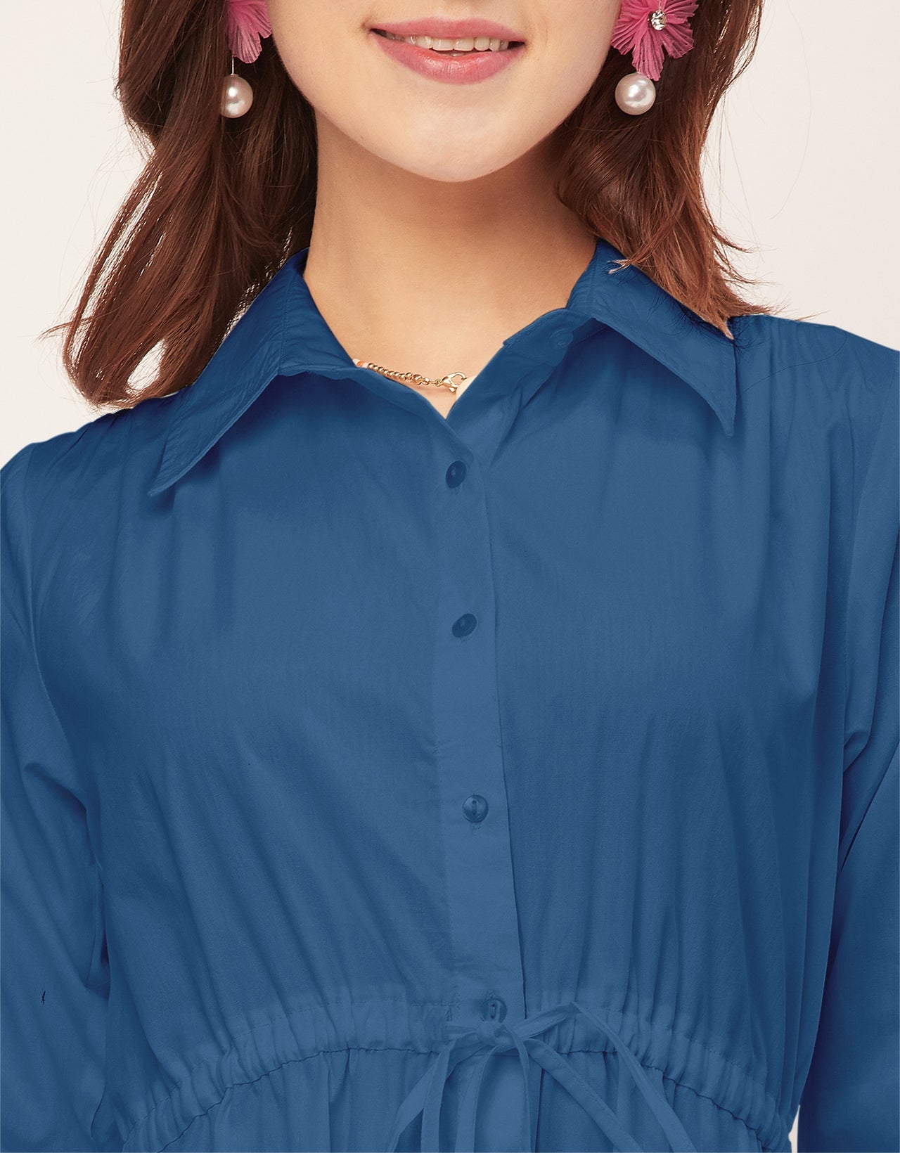 Classic Solid Cotton Long Sleeve A-Line Dress