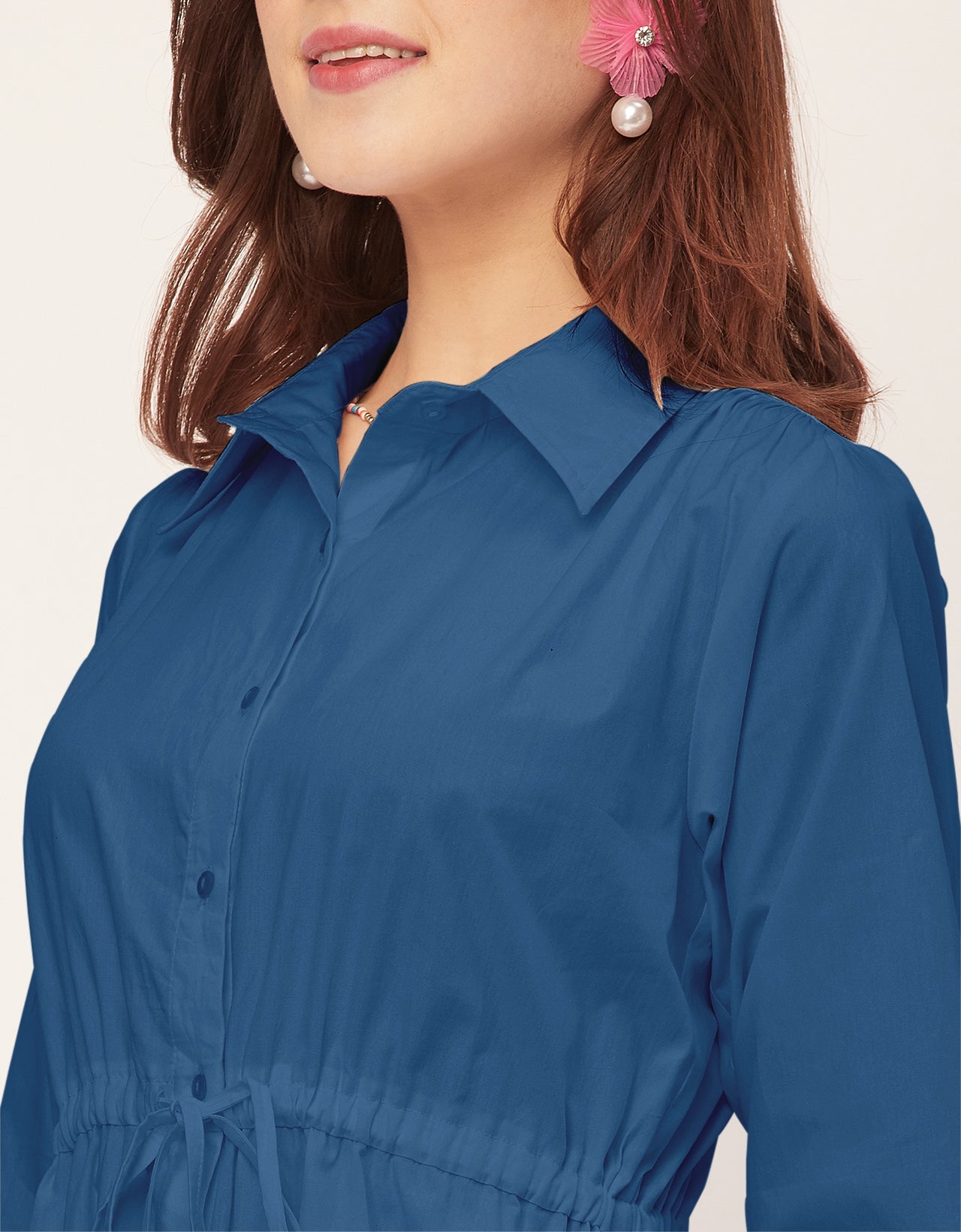 Classic Solid Cotton Long Sleeve A-Line Dress