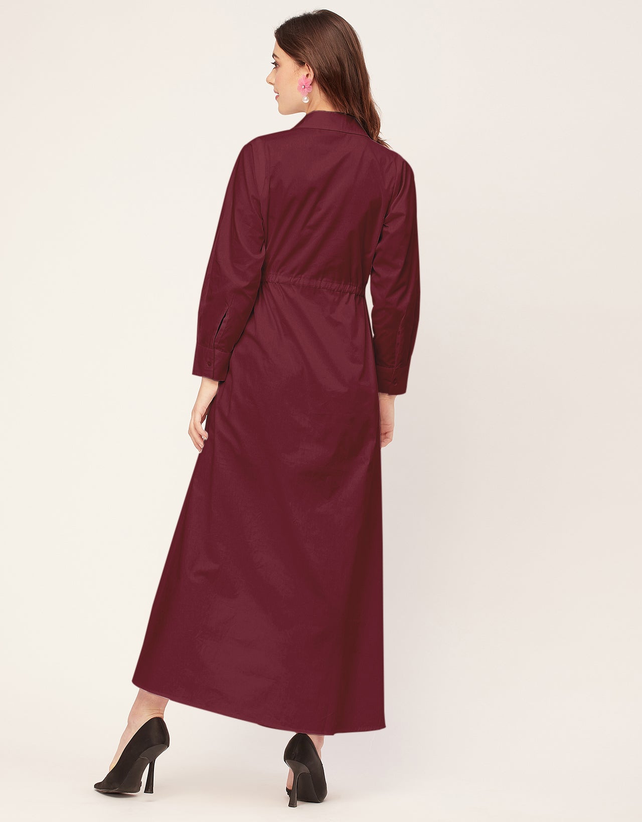 Classic Solid Cotton Long Sleeve A-Line Dress