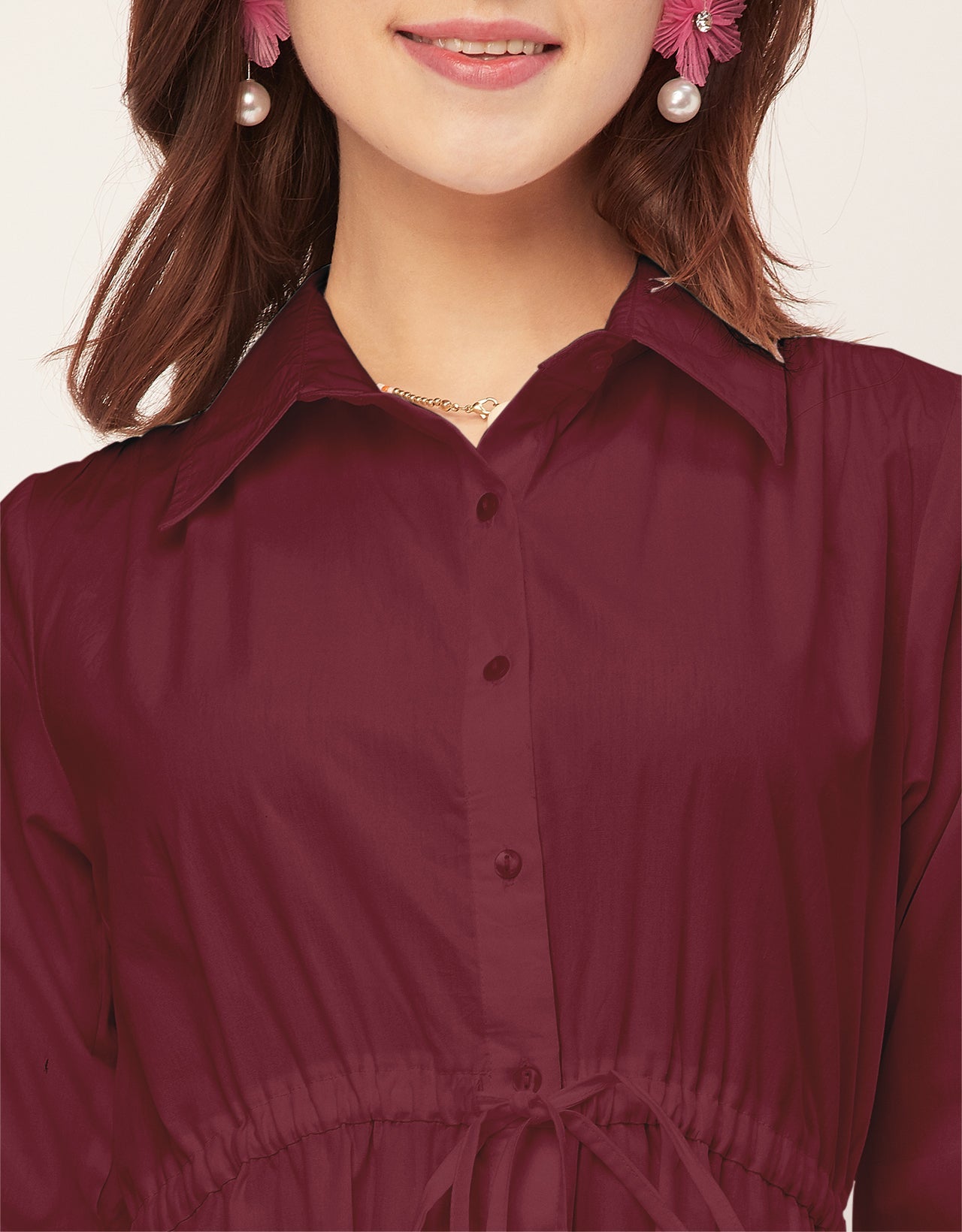 Classic Solid Cotton Long Sleeve A-Line Dress