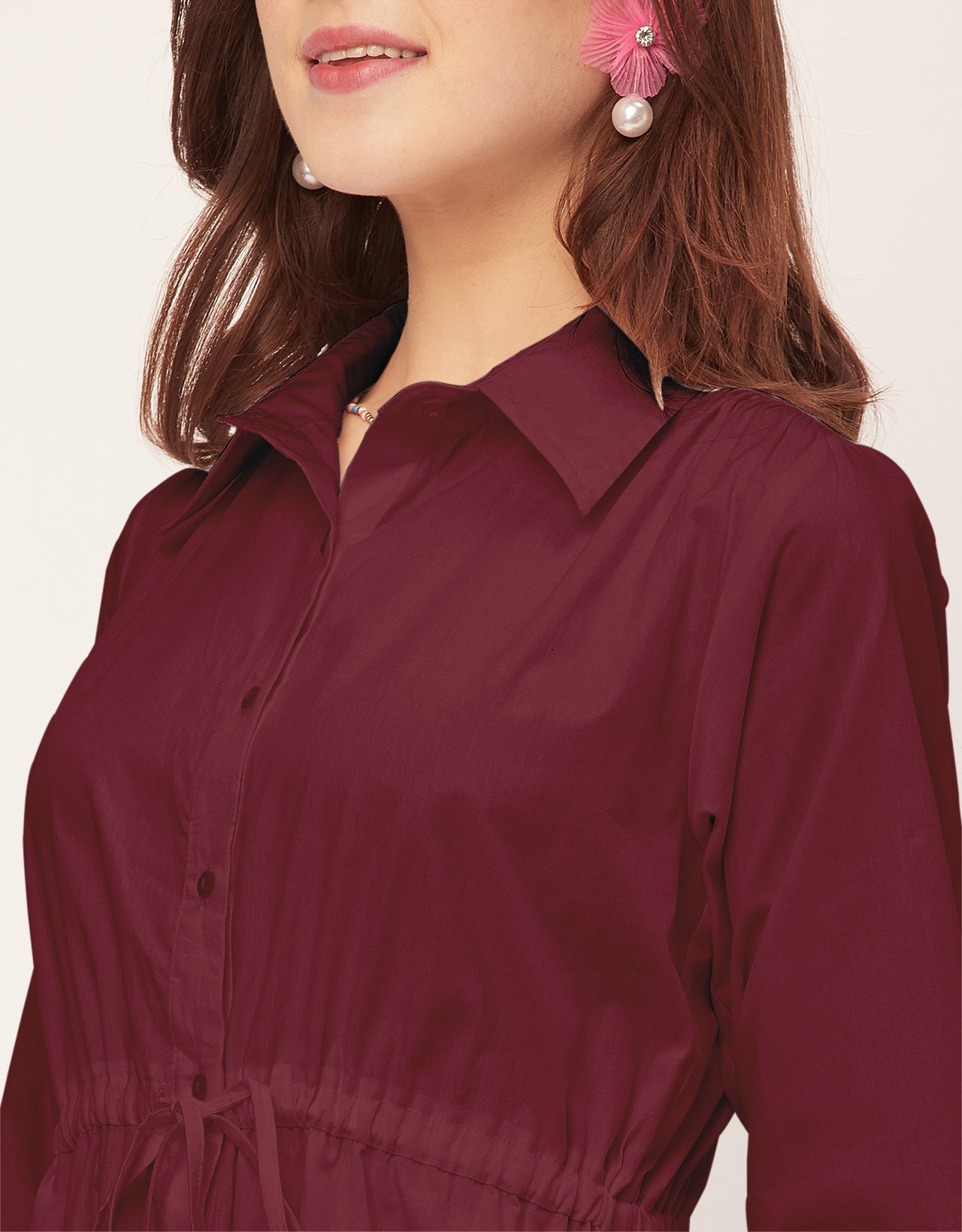 Classic Solid Cotton Long Sleeve A-Line Dress