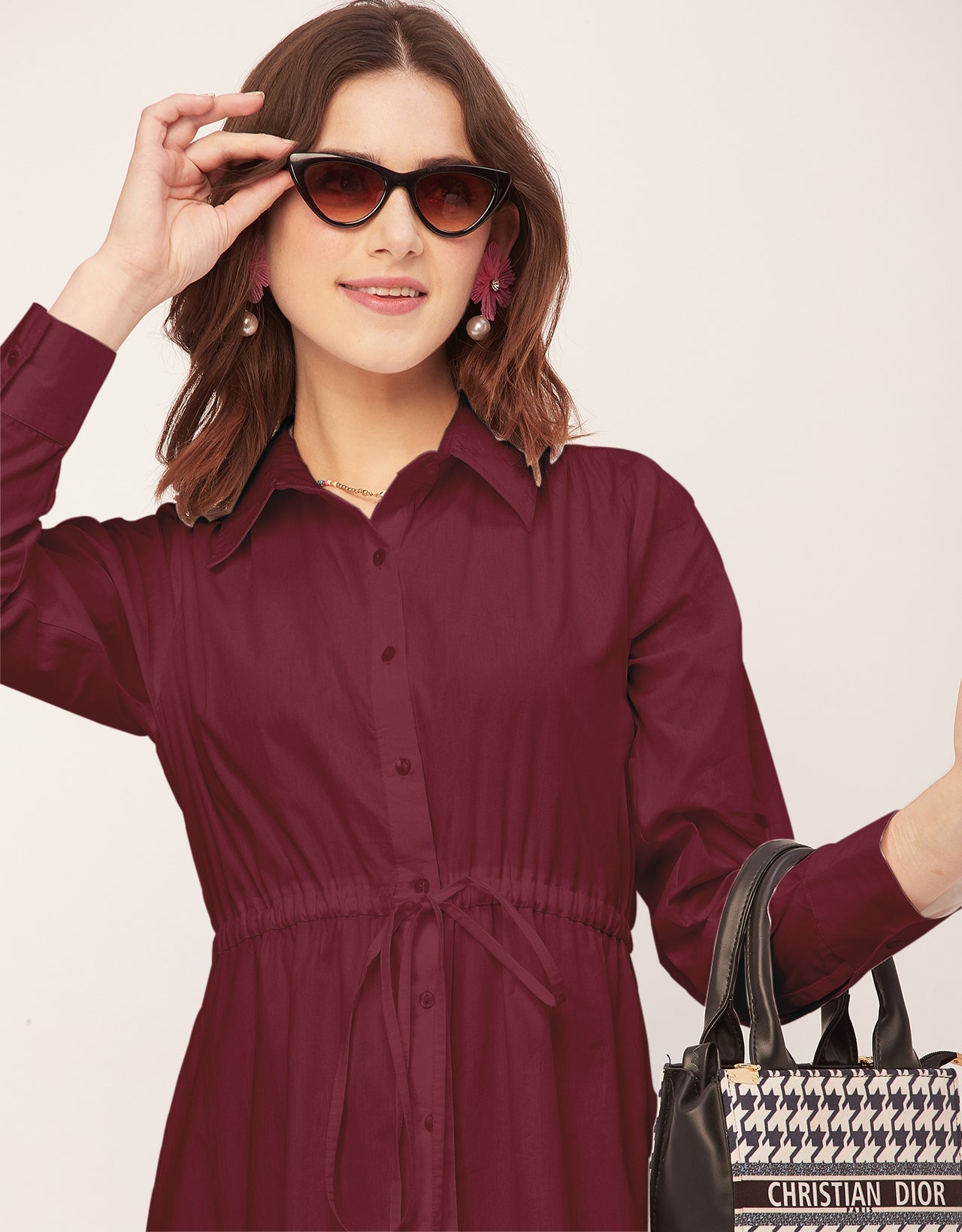 Classic Solid Cotton Long Sleeve A-Line Dress