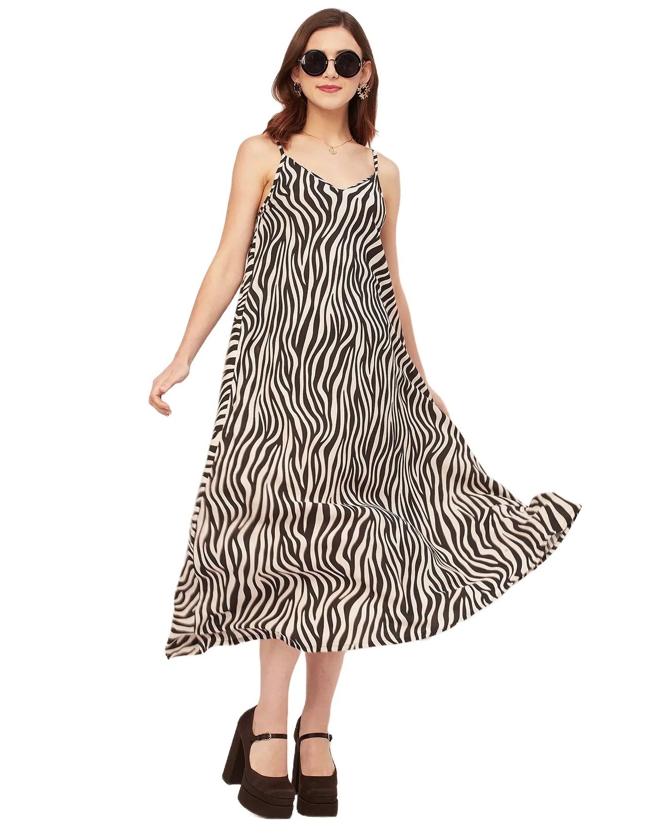 Stylish Printed Rayon Sleeveless A-Line Dress