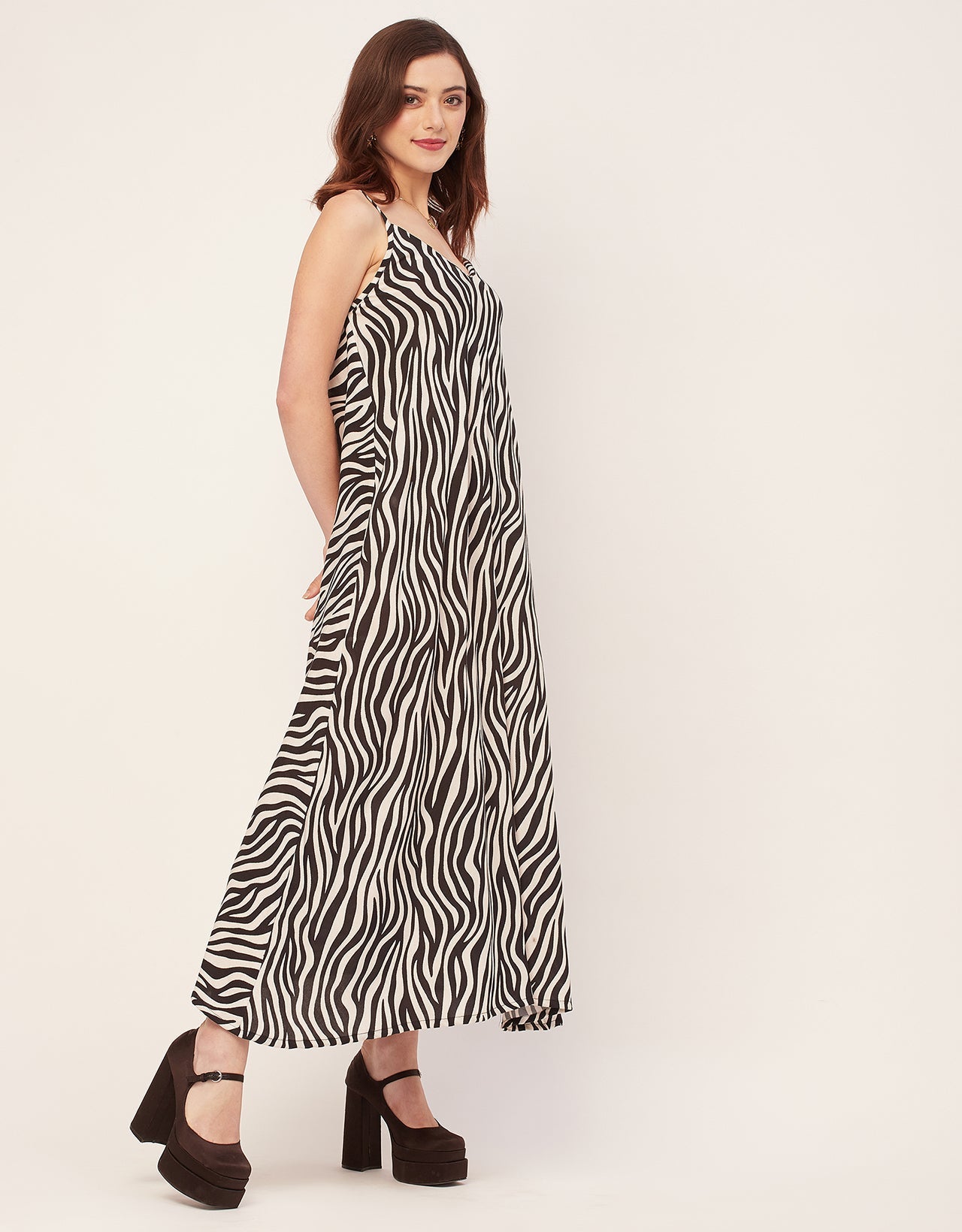 Stylish Printed Rayon Sleeveless A-Line Dress