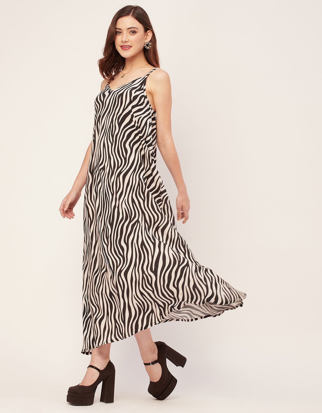 Stylish Printed Rayon Sleeveless A-Line Dress
