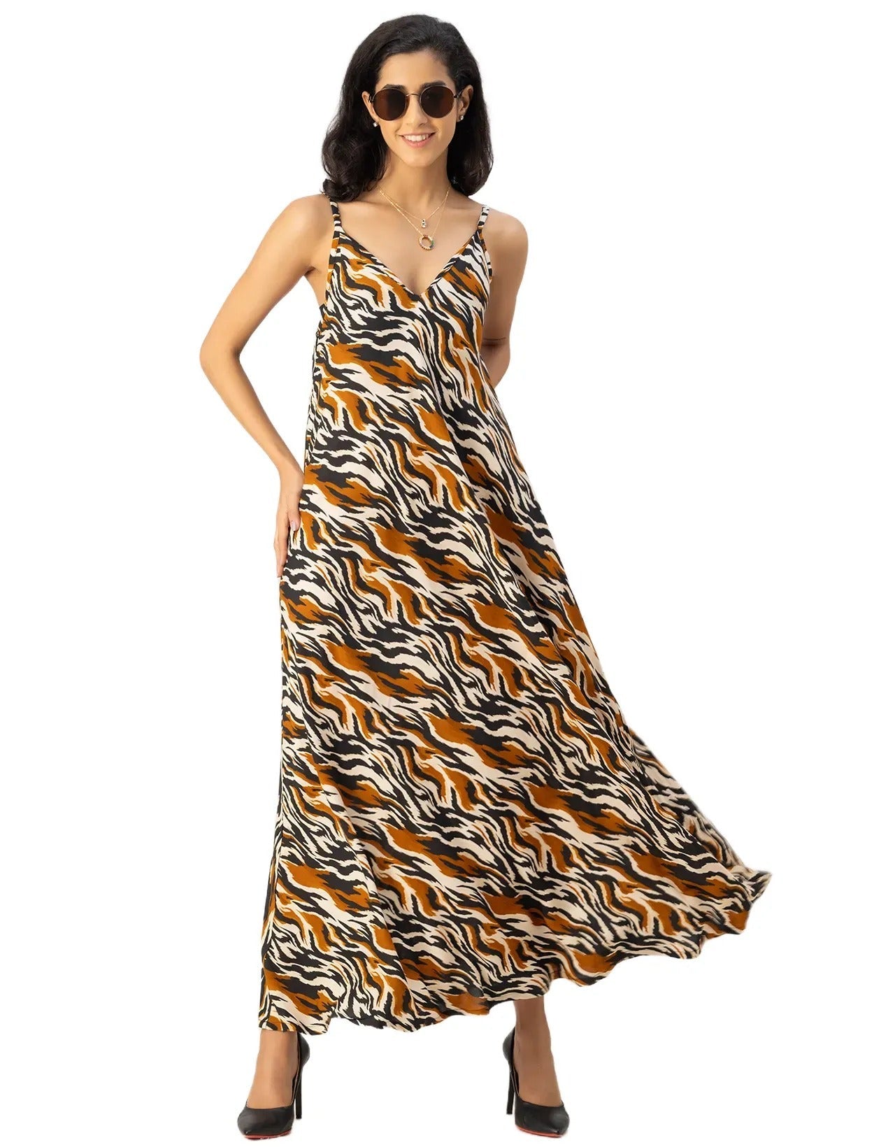 Stylish Printed Rayon Sleeveless A-Line Dress
