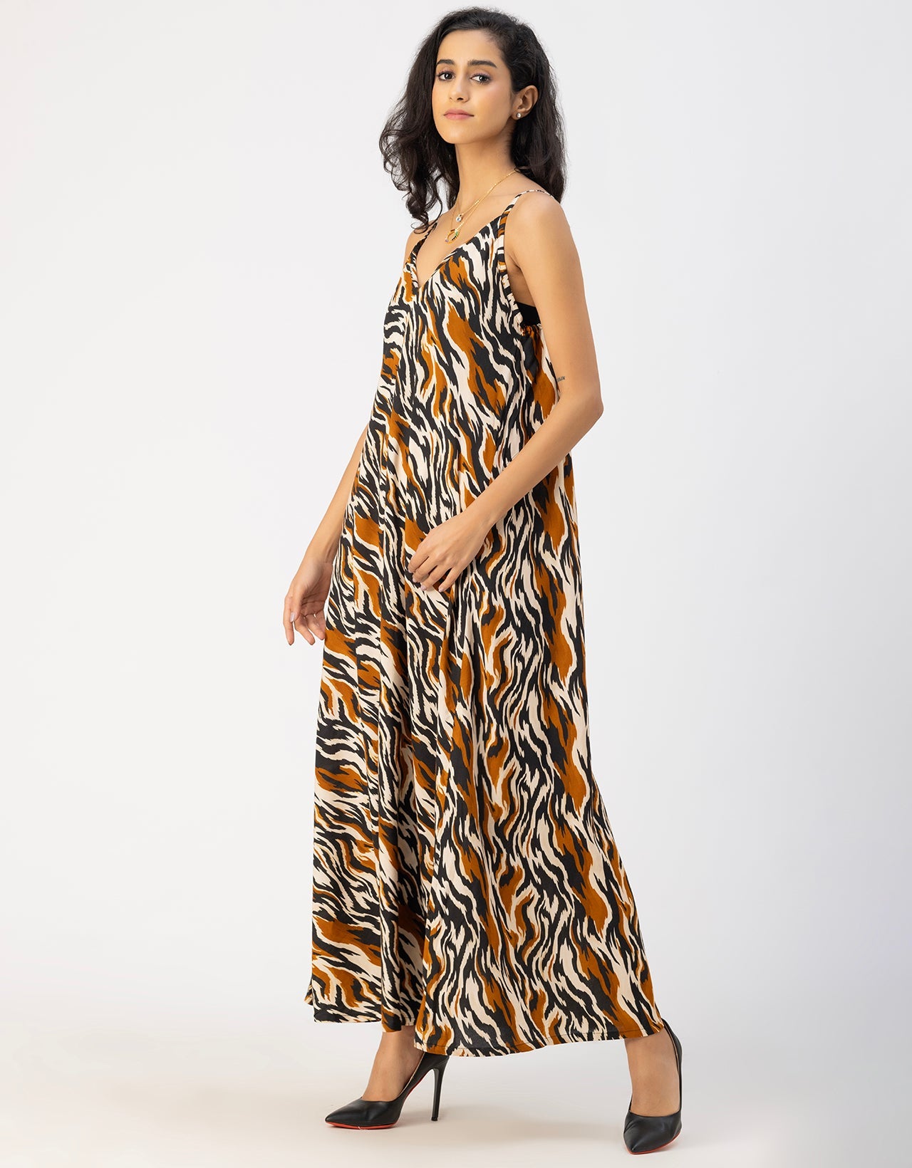 Stylish Printed Rayon Sleeveless A-Line Dress
