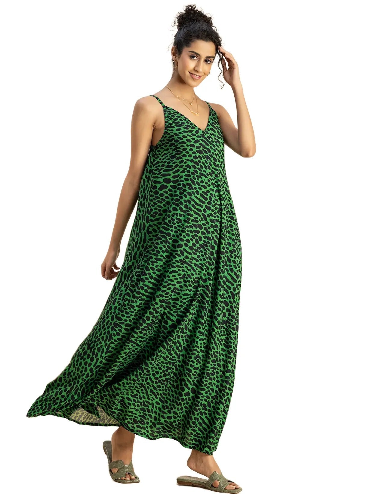 Stylish Printed Rayon Sleeveless A-Line Dress