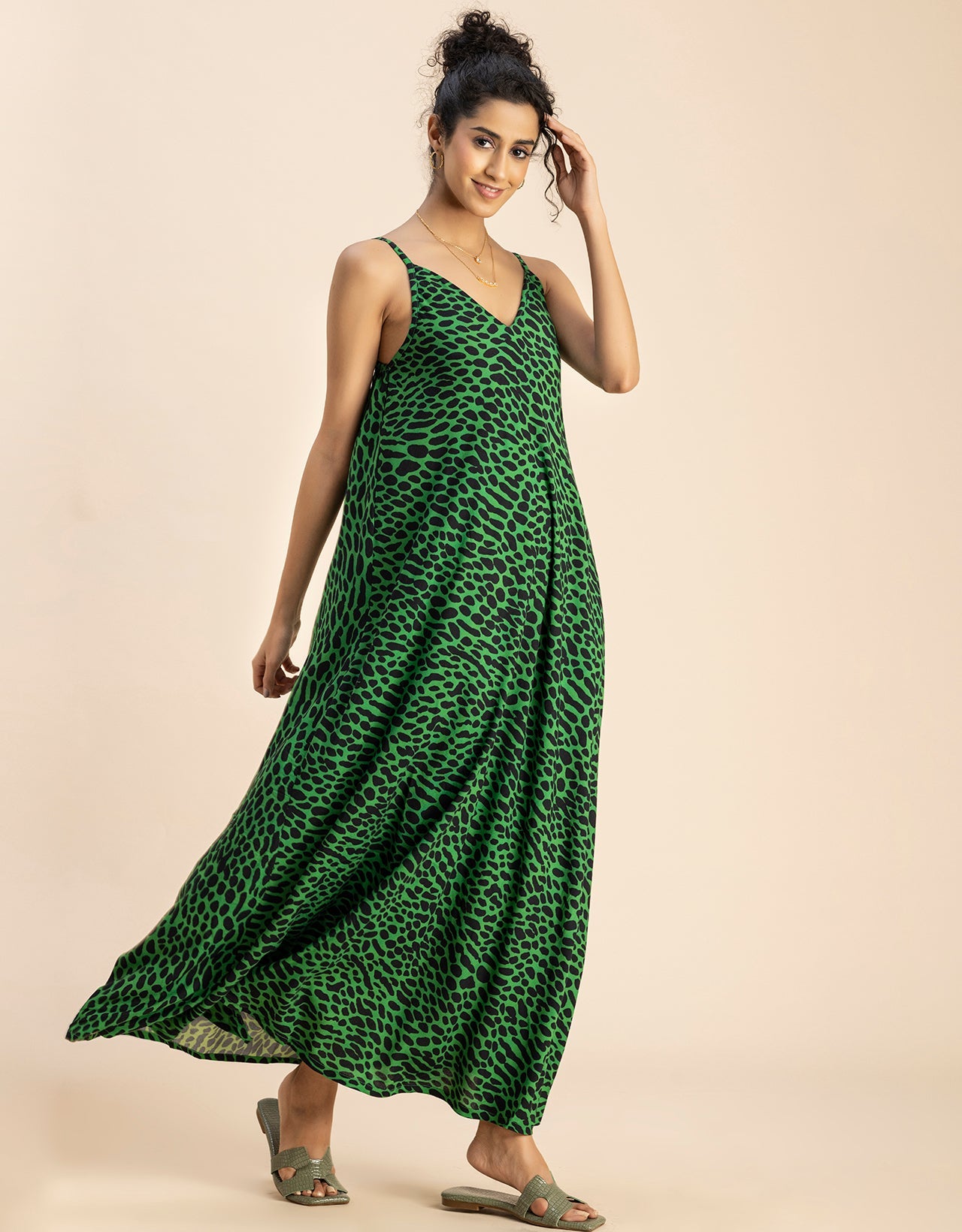Stylish Printed Rayon Sleeveless A-Line Dress