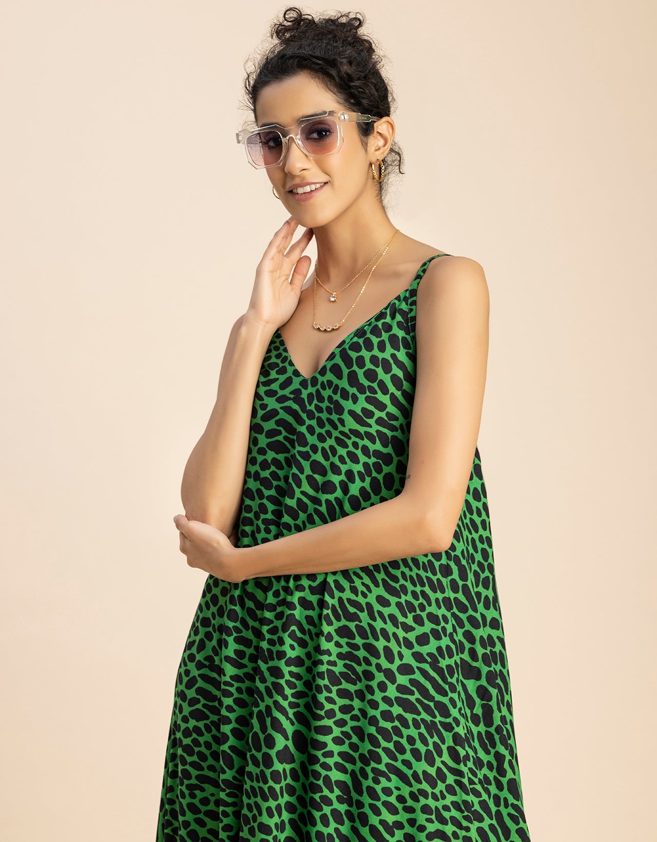 Stylish Printed Rayon Sleeveless A-Line Dress